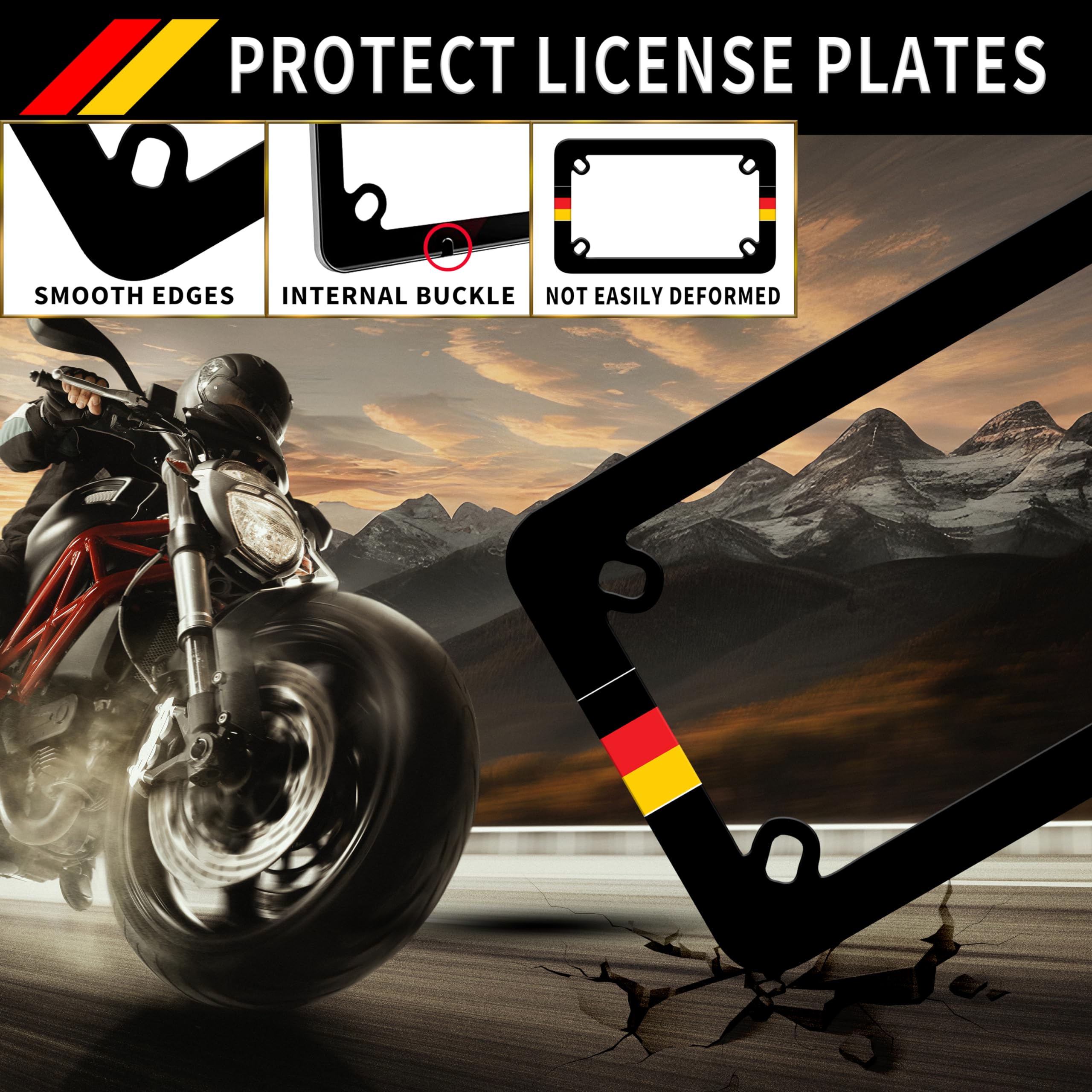 Motorcycle German Flag License Plate Frame Patriotic Stainless Steel Material Funny Motorbike License Plate Holder Motorcycle Ac