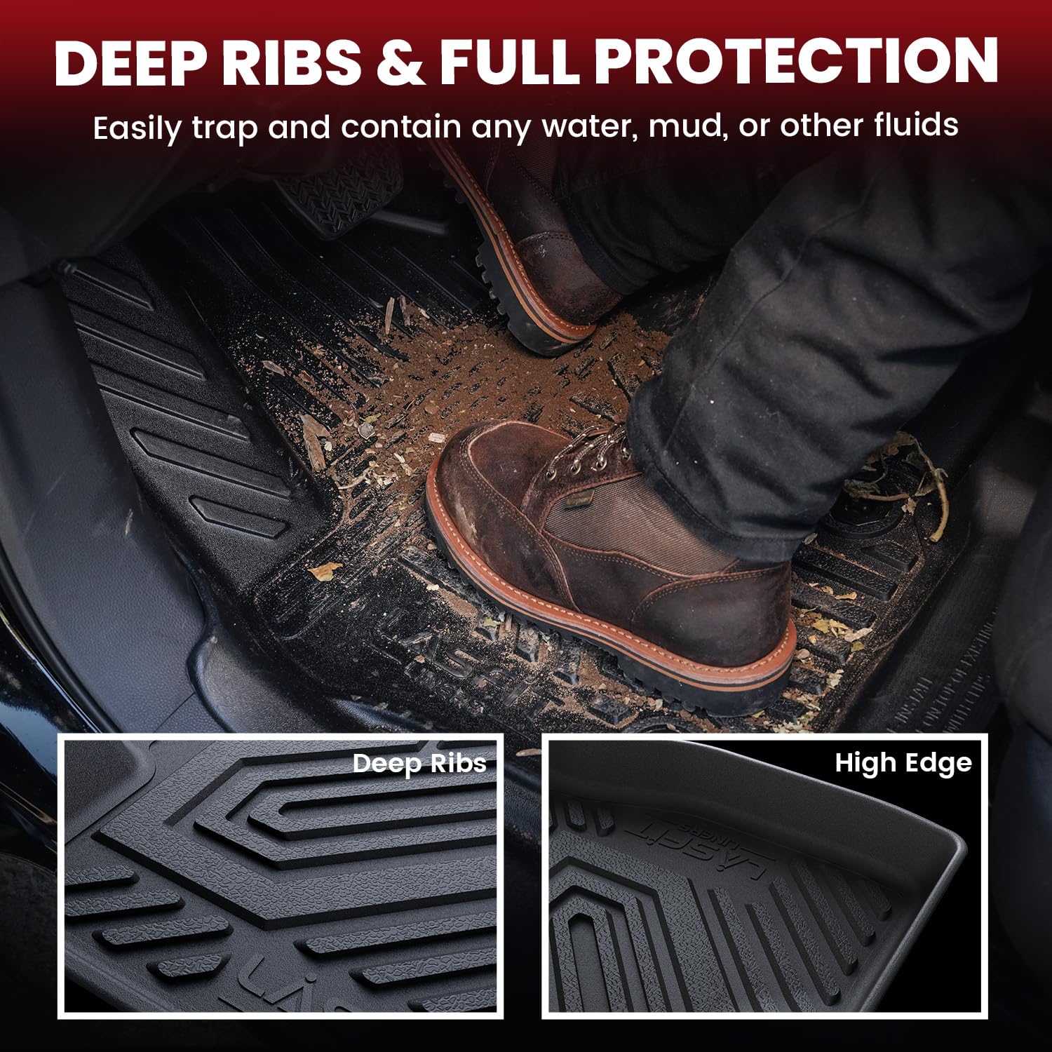 LASFIT Custom Fit Floor Mats for BMW X3 2025-2026, TPE All Weather, Black, 1st & 2nd Row, Cargo & Backrest, Model XS