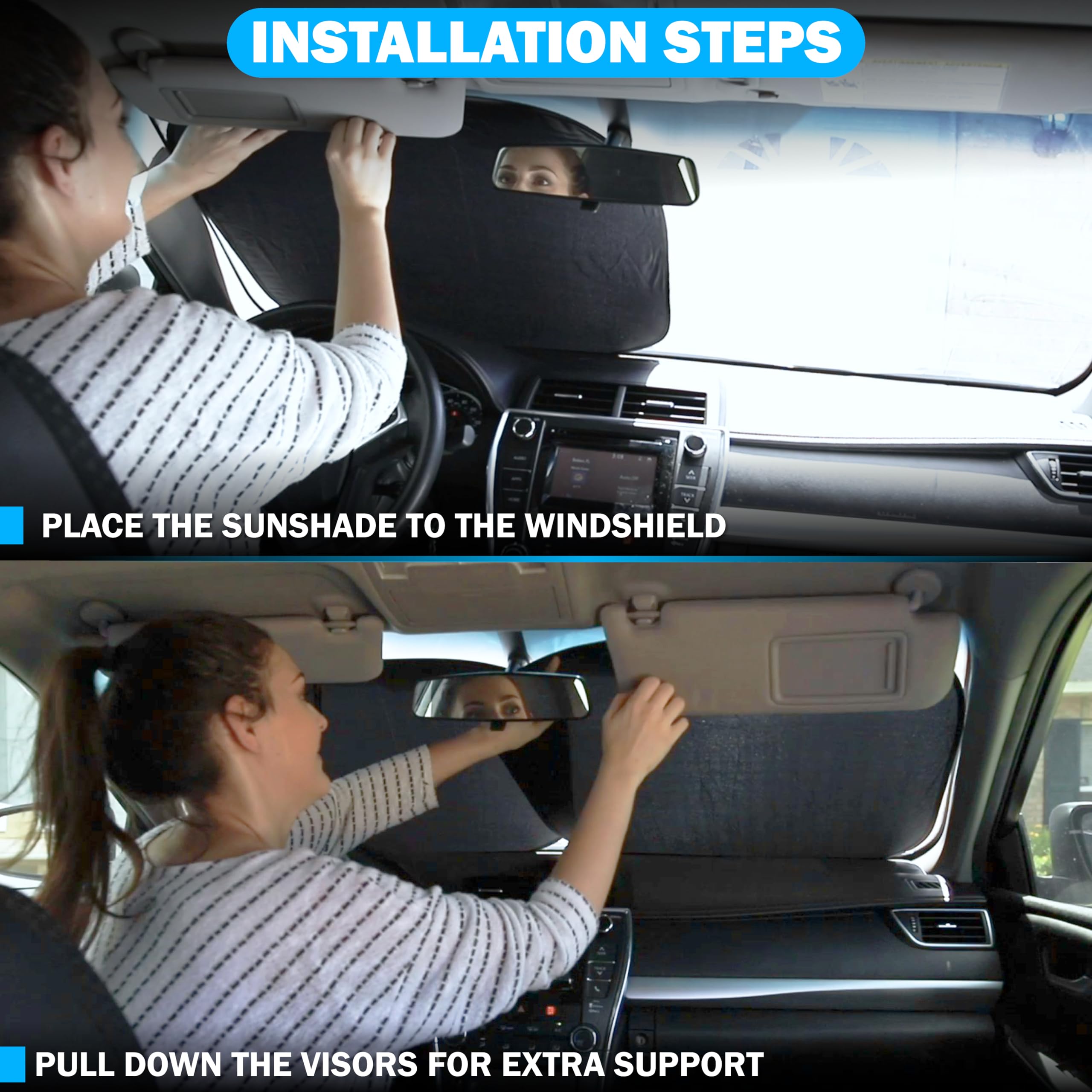 Autovir 2 Piece Car Windshield Sun Shade Foldable | Durable Polyester Windshield Sunshade Blocks Sun, Heat, and UV Rays | Sunsha