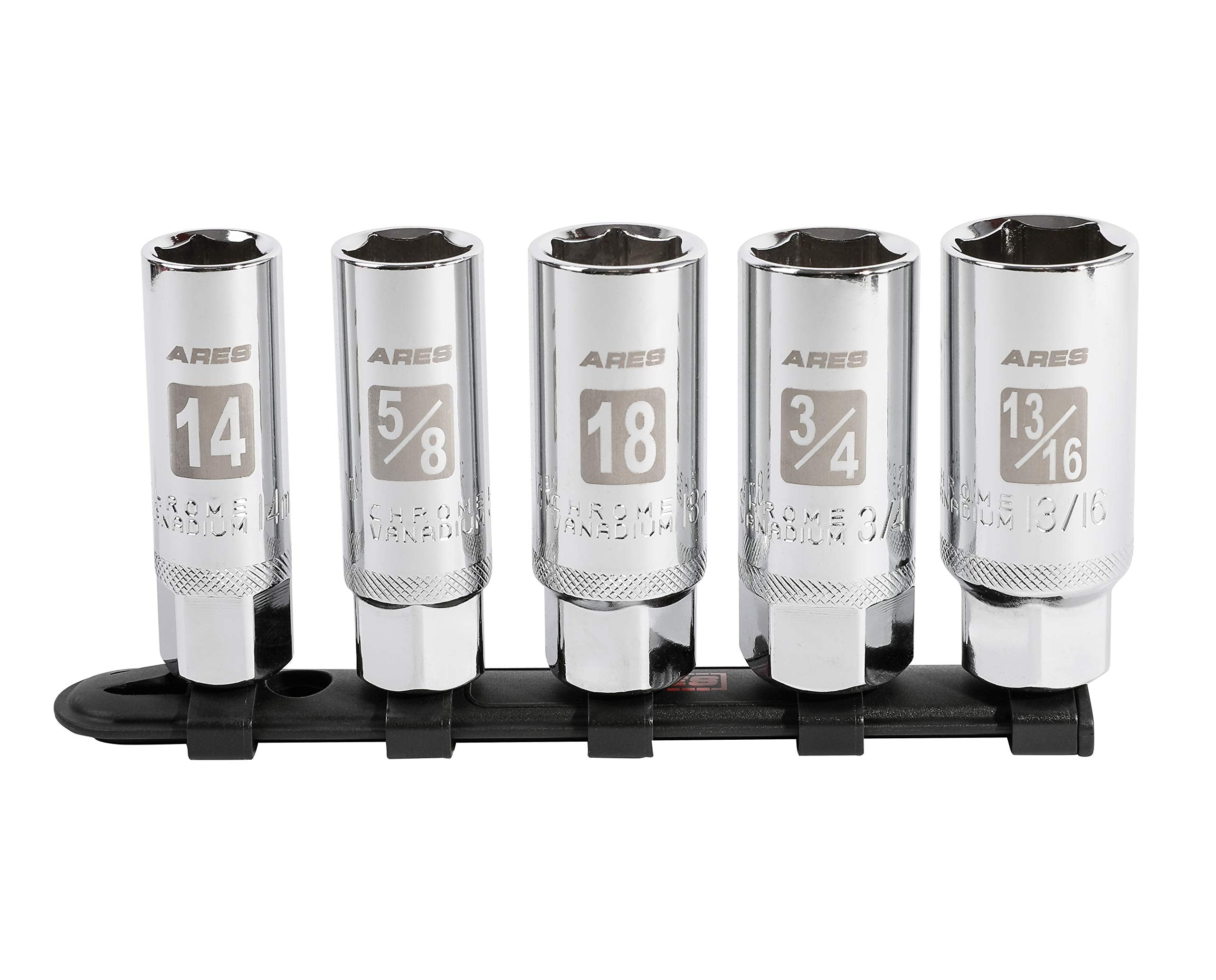 ARES 110075Piece High Visibility 3/8Inch Drive SAE & Metric Spark Plug Socket Set  Heat Treated CRV Steel Mirror Polish Soc