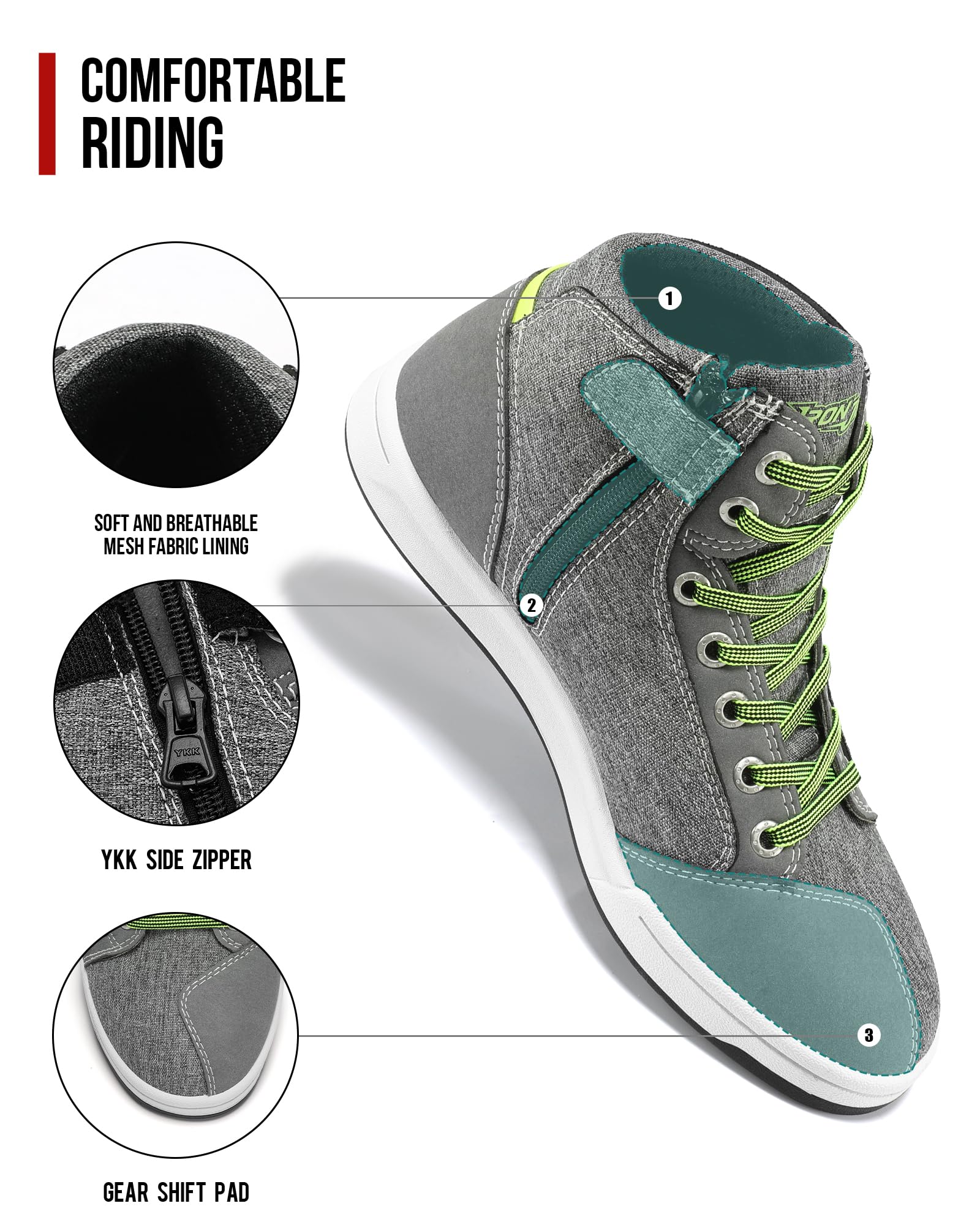 IRON JIA'S Motorcycle Shoes for Men, CE-Certified, Breathable, Grey 12.5, Water-Repellent Oxford, Model MT016