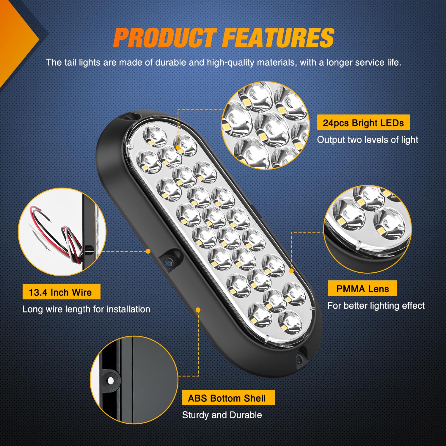 Nilight 6Inch Oval Tail Light 2Pcs White 24Led Back Up Reverse Lights Surface Mount Marker Sealed Ip67 Waterproof Taillight For