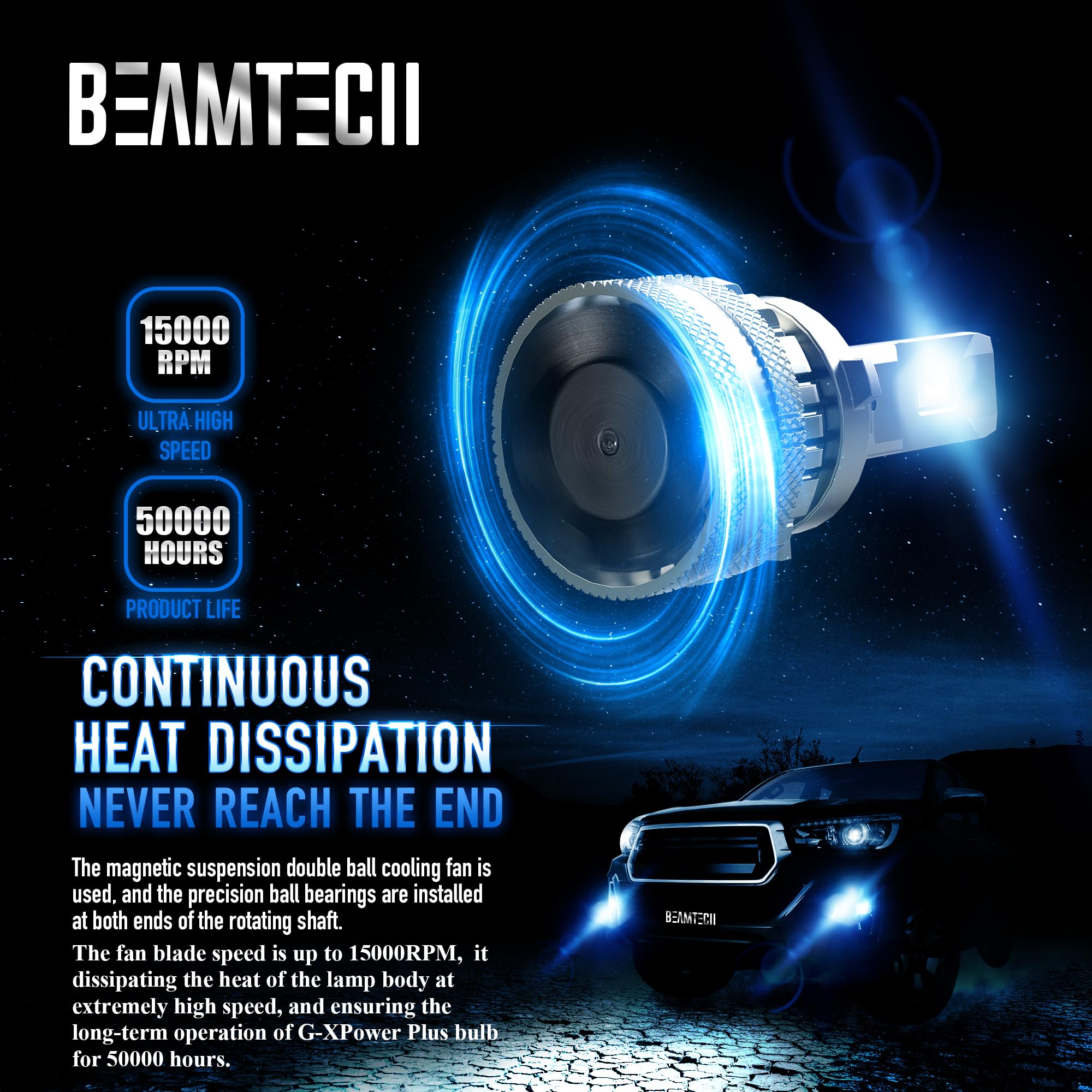 Beamtech H4 Fog Light Bulb, 9003 G-Xp Chips Canbus Ready 600% Brighter High Power 6500K Xenon White 360 Degree Lighting Plug N P