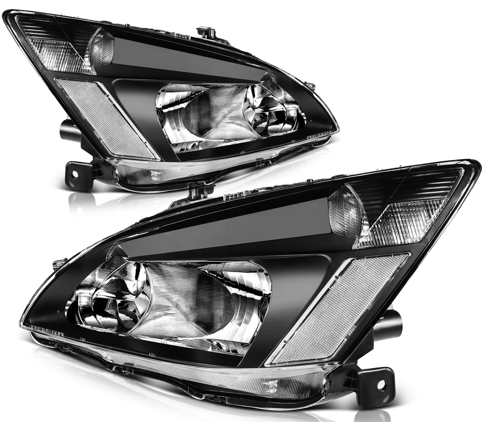 LSAILON Fit For Honda For Accord 2003-2007 Headlight Assembly Clear Lens Black Housing Clear Reflector Driver and Passenger Side