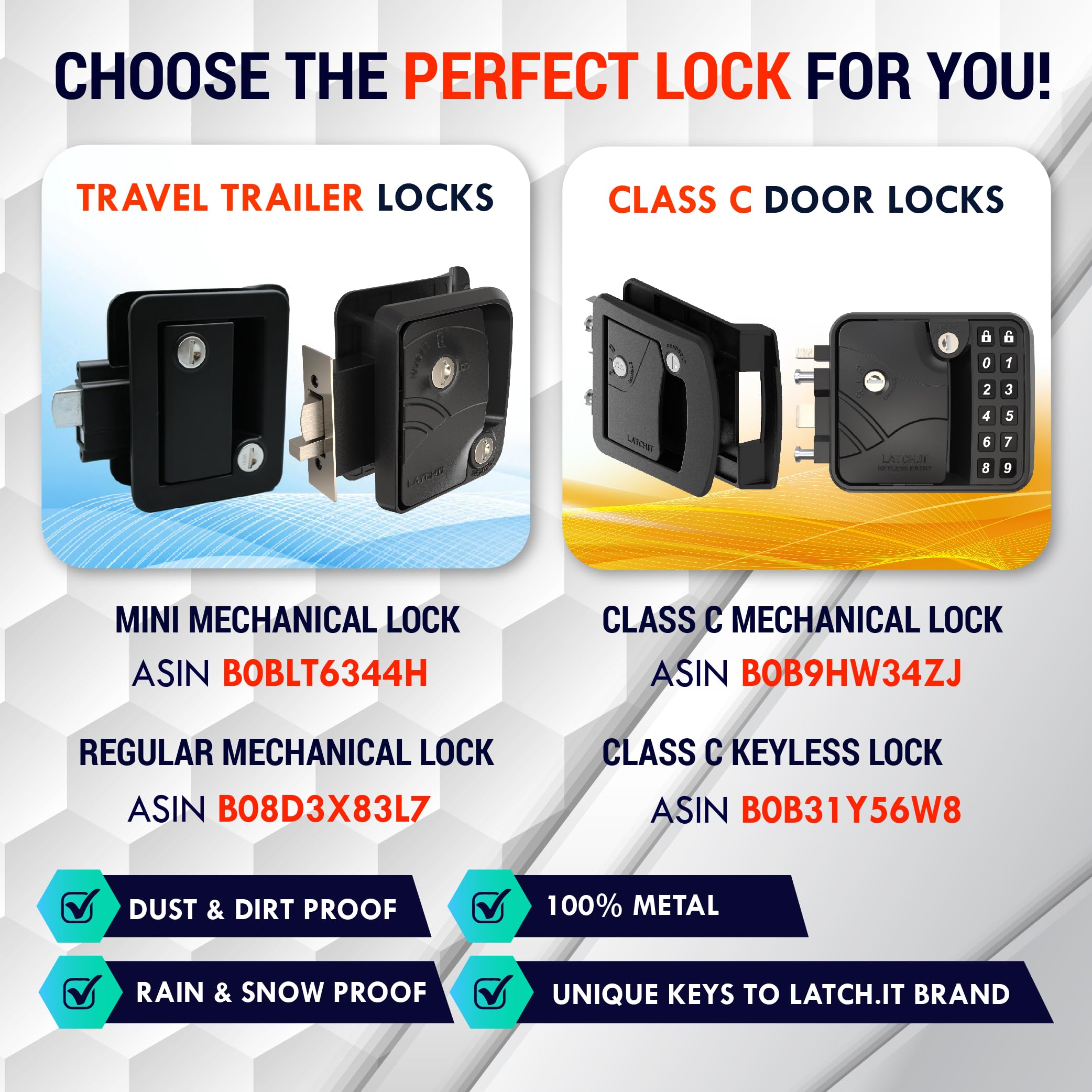 Latch.It Rv Door Locks | Keyed-Alike Mini Mechanical Rv Door Latch | Rv Door Lock Replacement | 100% Metal Camper Door Lock | Rv