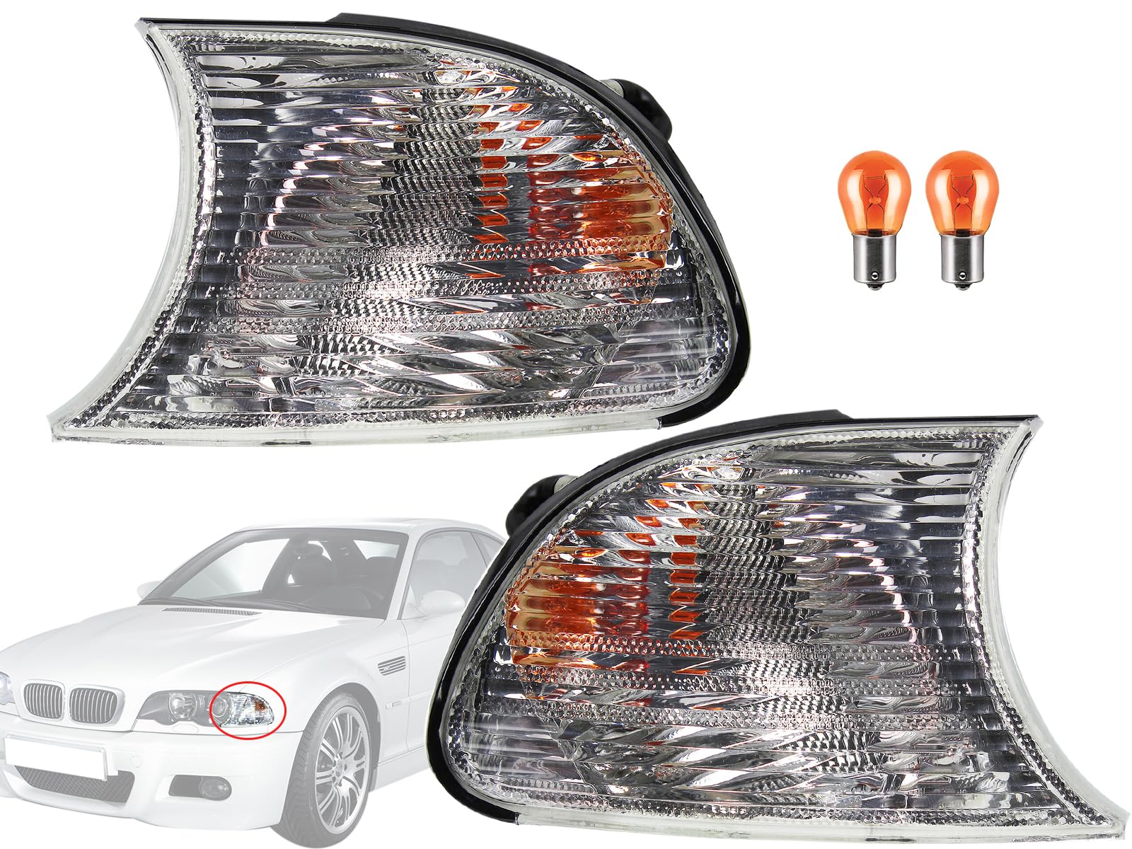 APA Replacement Front Turn Signal Parking Lamp for 2002 2003 2004 2005 2006 B-M-W 3 Series 323Ci 325Ci 328Ci 330Ci M3 Pair Passe