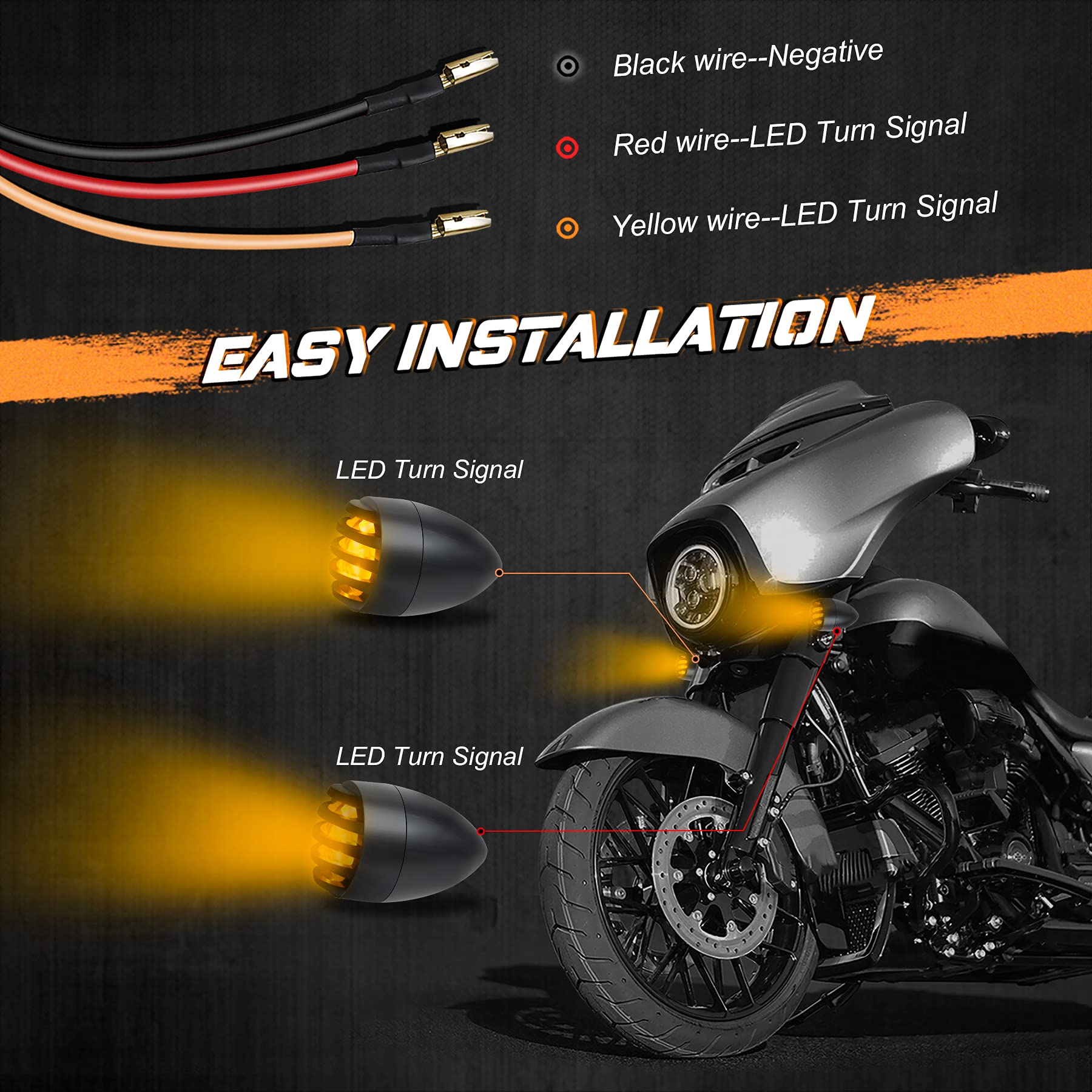 NTHREEAUTO Motorcycle Blinkers, Waterproof Aluminum Bullet LED Turn Signals, Universal Amber Indicator Light Compatible with Har