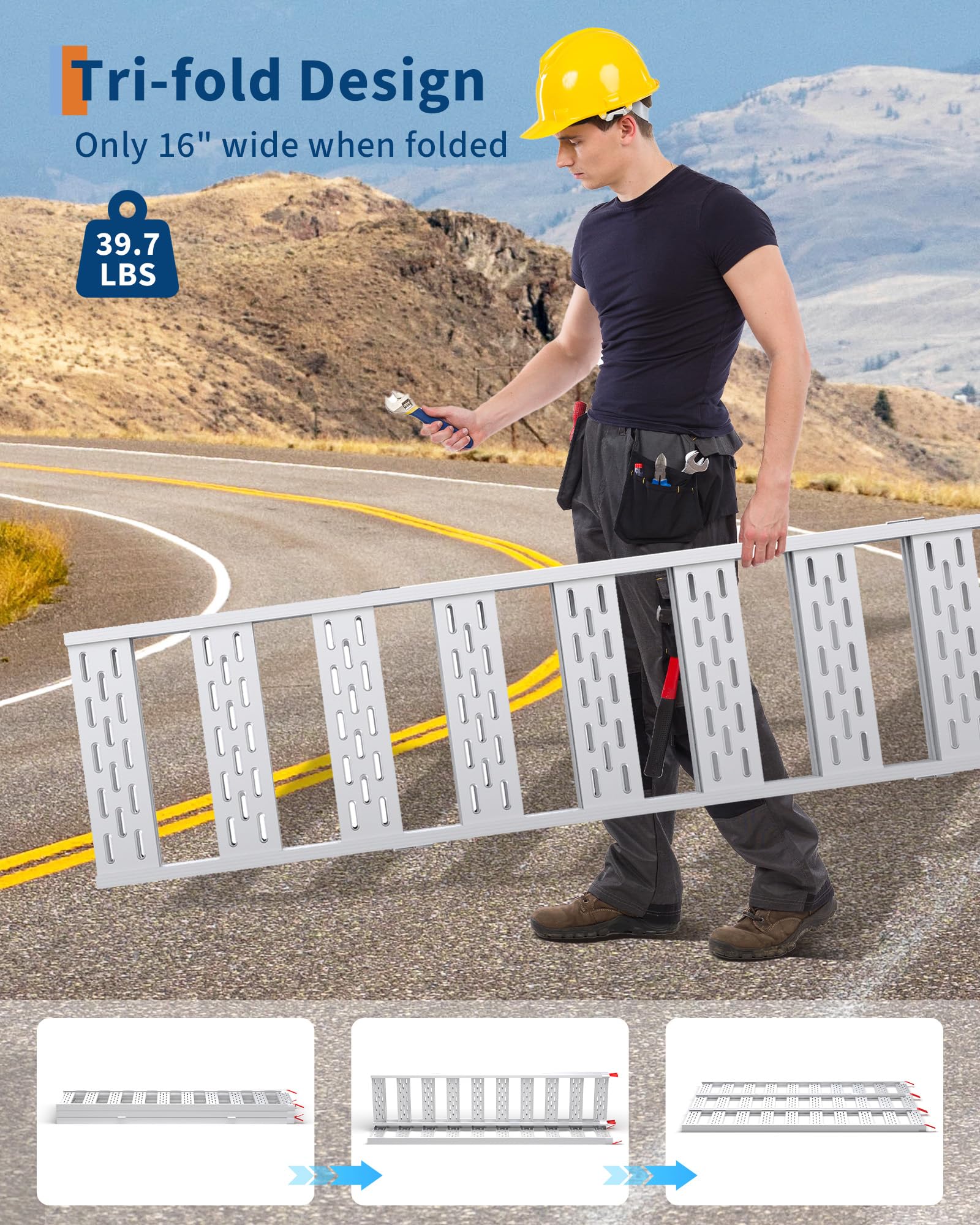 Ramps for Pickup Trucks, GarveeTech Aluminum ATV Ramps 1500 LBS Capacity, Tri-Fold Motorcycle Powersports Loading Ramps with Loa