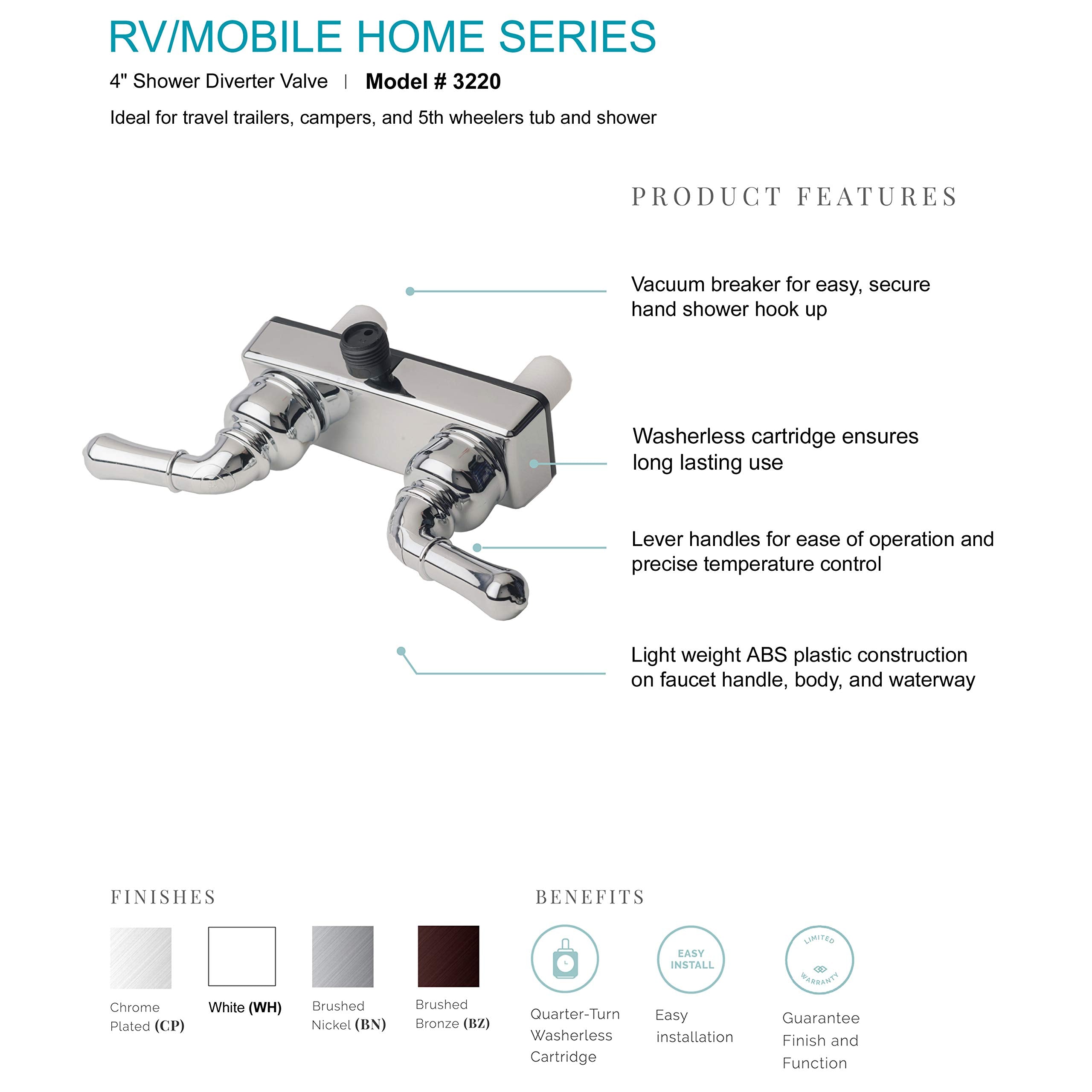 Laguna Brass 3220Bz Rv/Motorhome Two Handle Non-Metallic Shower Diverter Valve, Brushed Bronze Finish