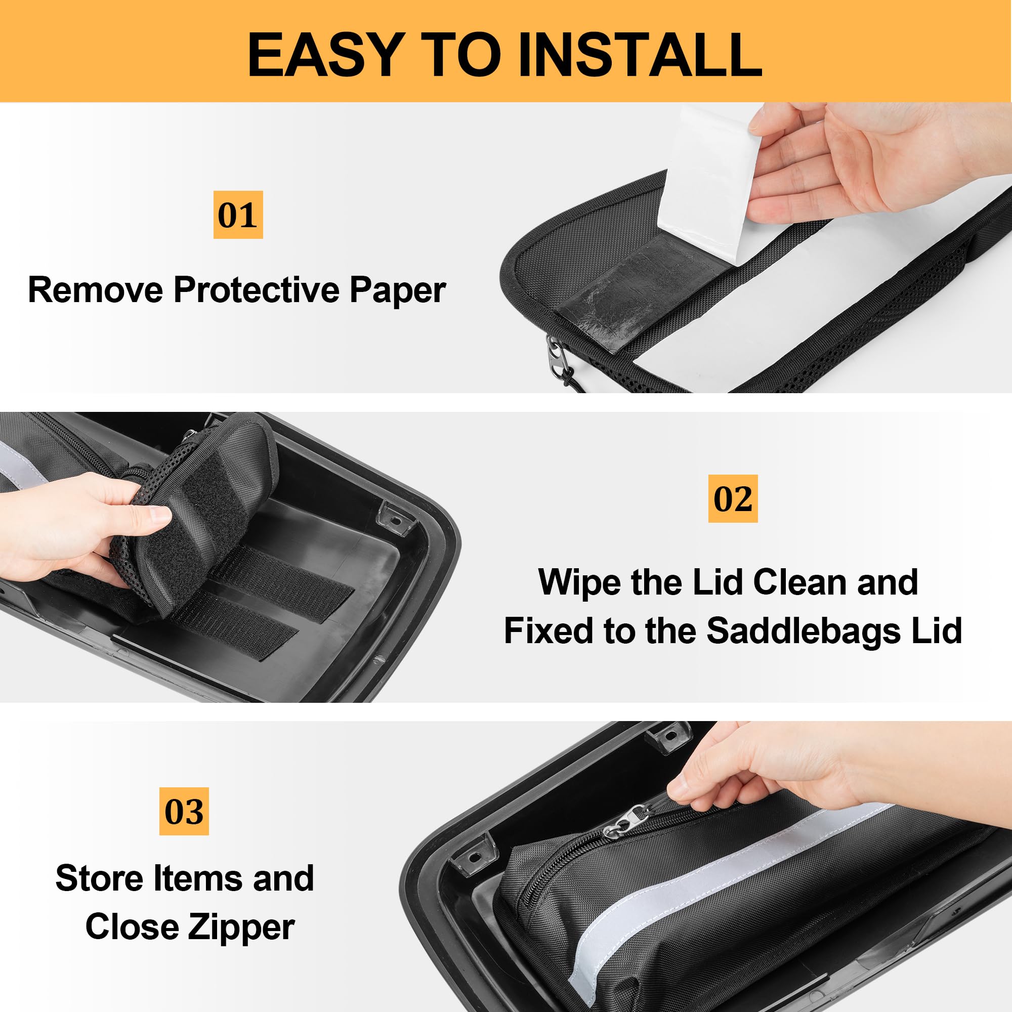Rexmica 2pcs Hard Saddlebag Lid Organizers, Universal Saddlebag Lid Organizer Pouch Set 19.3'' Long Compatible with Harley David