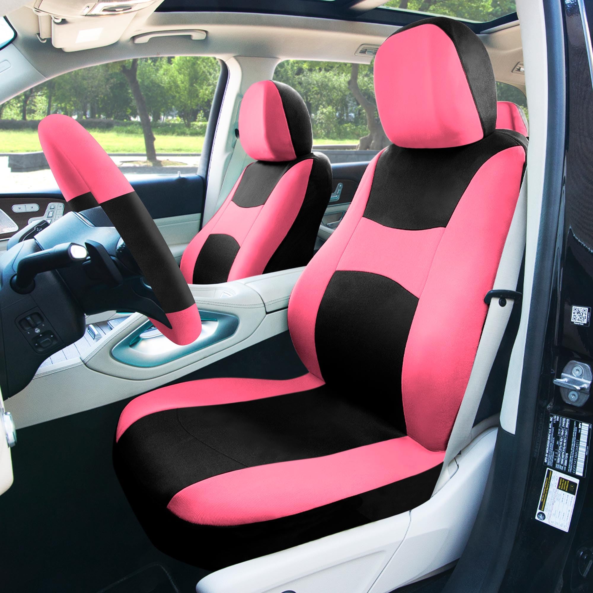 Fh Group Full Set Cloth Car Seat Covers, Universal Fit Combo, Low Back Front Seat Covers, Airbag Compatible, Split Bench Rear Se