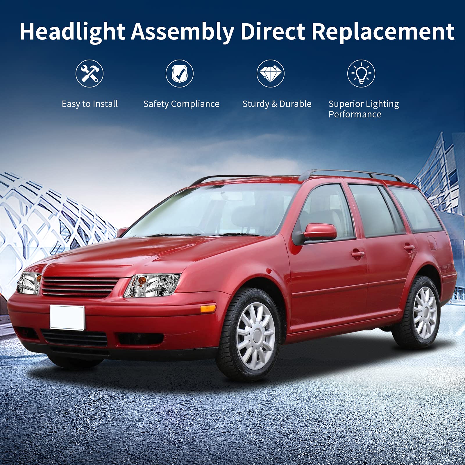 Autosaver88 Headlights Compatible With 1999 2000 2001 2002 2003 2004 2005 Jetta Mk4/Bora Models Only Headlamp Chrome Housing Clear Lens (Do Not Fit Models Made Before May 1999/Mk5 2005 Models)