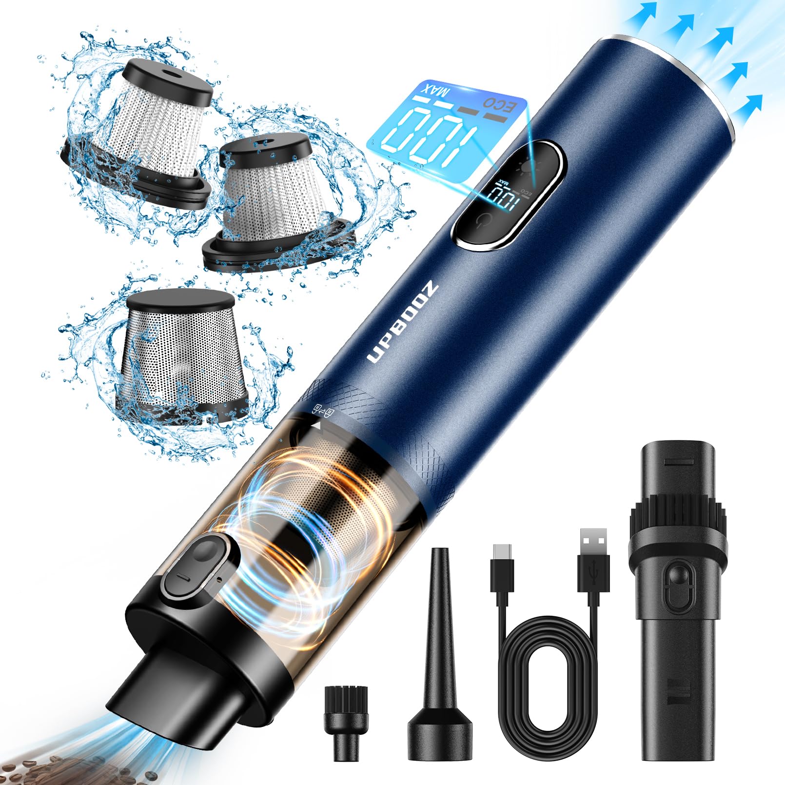 Car Vacuum, Portable Handheld Vacuum Cordless, 14000Pa Powerful Suction Vacuum Cleaner With Led Light And Air Duster 2 In 1,Low 