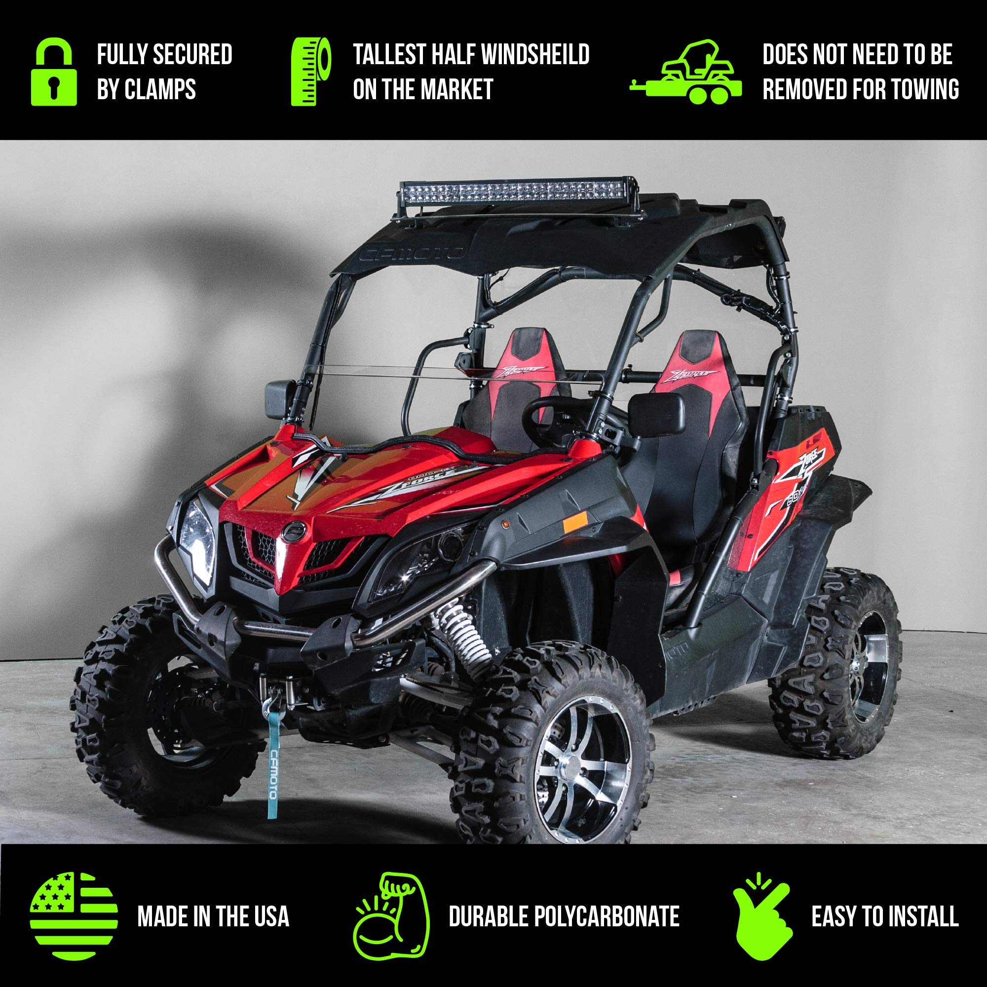 TerraRider Half UTV Windshield - Clear Polycarbonate for CF Moto ZForce (Excludes ZForce 950 & 2023 800 Models) - Standard 3/16"
