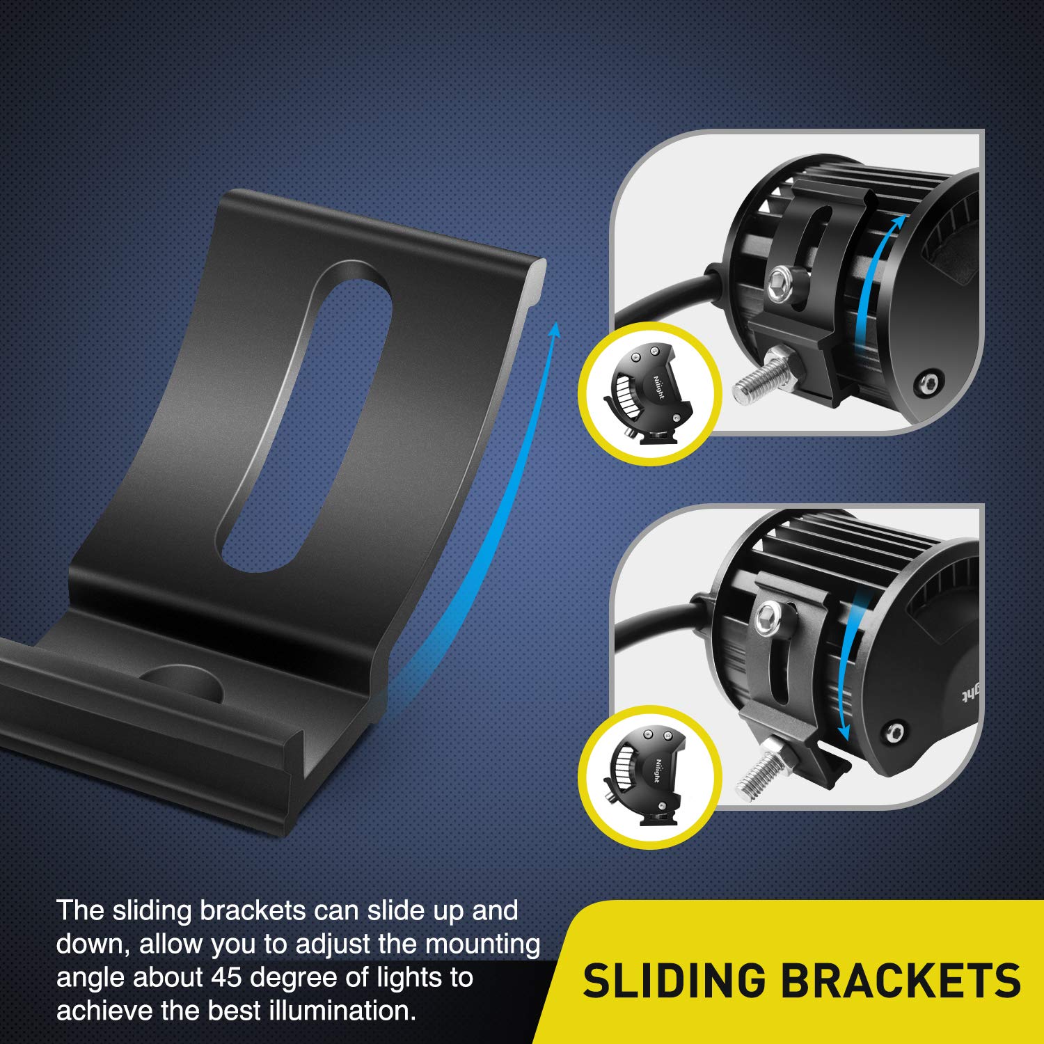 Nilight 2Pcs Base Mounting Brackets Universal Slide Bracket Kits For Led Light Bar, Model: 90035B