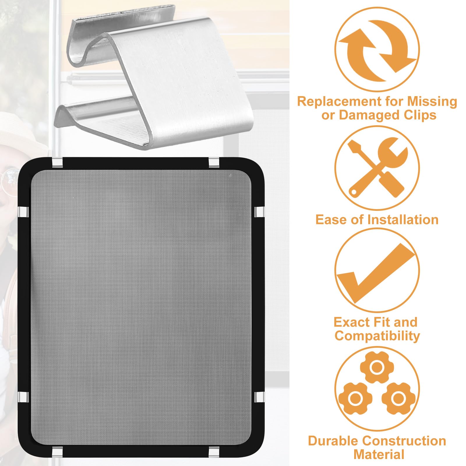 Datanly 16 Pcs RV Window Replacement Screen Clips, Stainless Steel, 1/2 inch, Silver, Model JIA-Datanly-1227