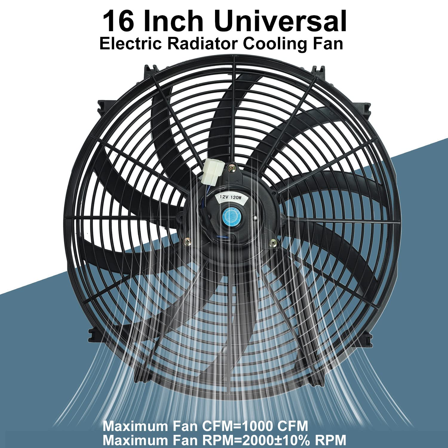 BLACKHORSE-RACING Electric Radiator Fan Kit, 16" Size, High 3000+ CFM, Includes Thermostat Wiring Switch Relay, Plastic, Black
