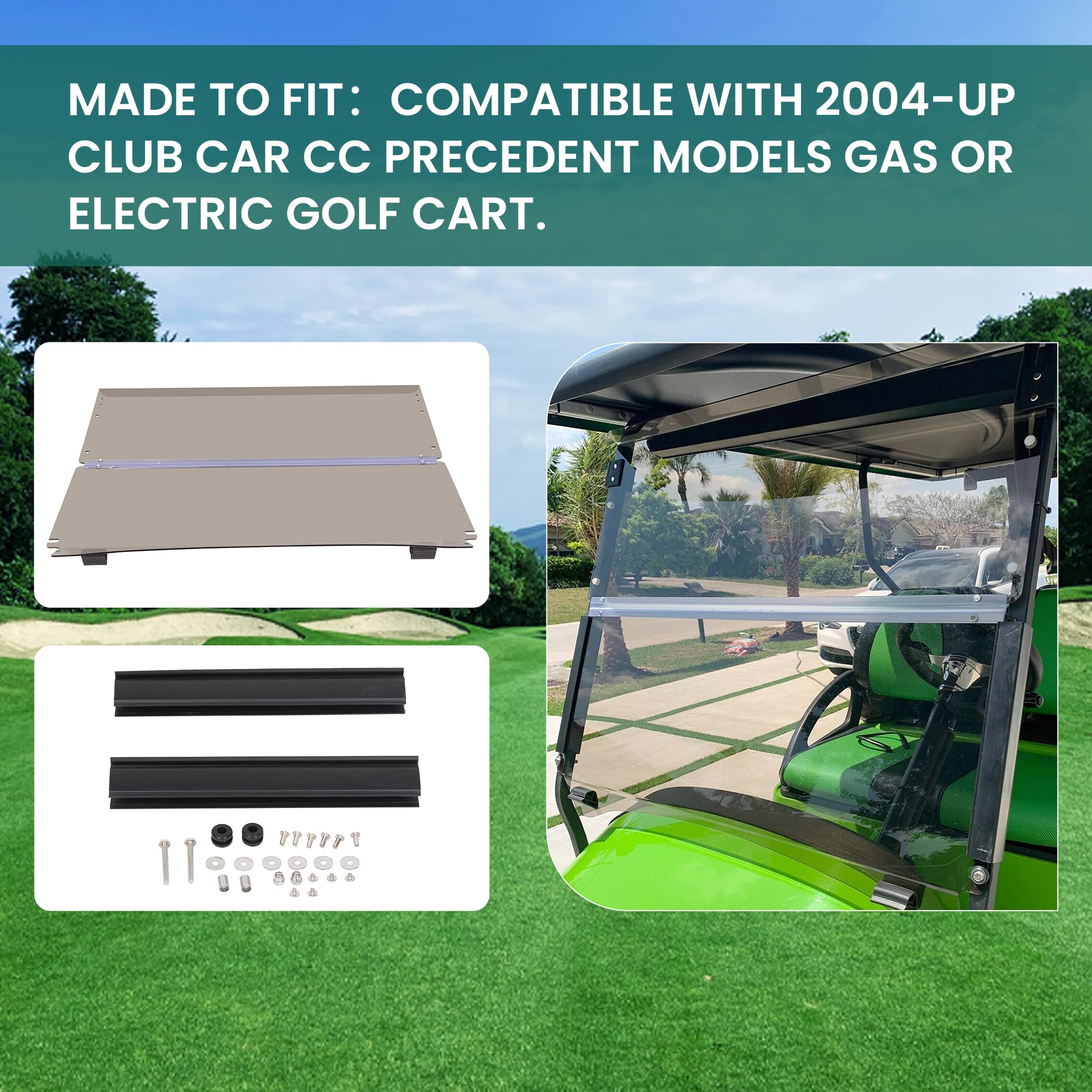 ECOTRIC Tinted Windshield for 2004-UP Club Car Precedent Golf Cart, Acrylic, Model VC-B23-57-S, Folding Down, Impact Resistant