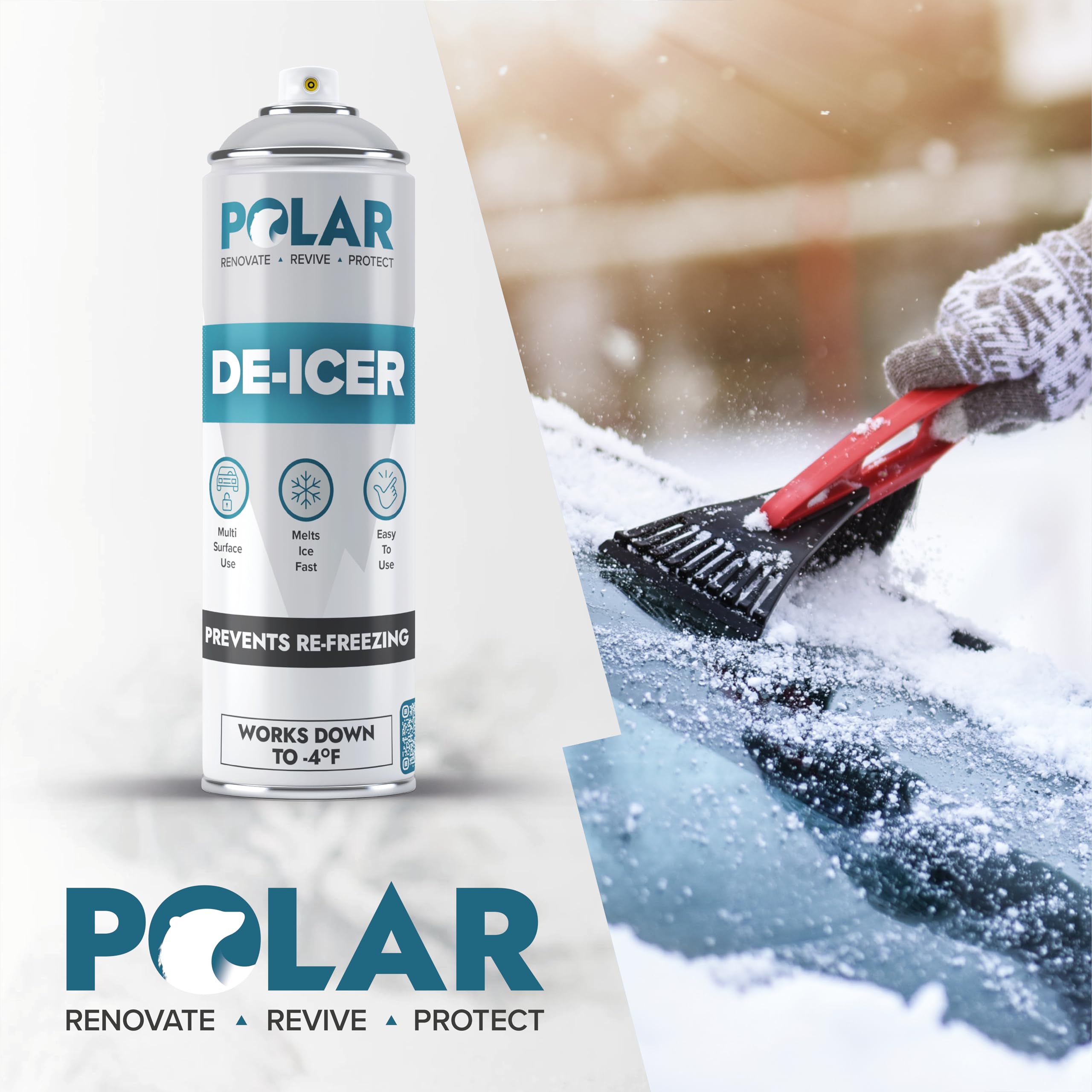 Polar De-Icer Spray - Fast-Acting Ice Melt for Windshield, 6-Pack of 17 oz, Clear, Model 4181988