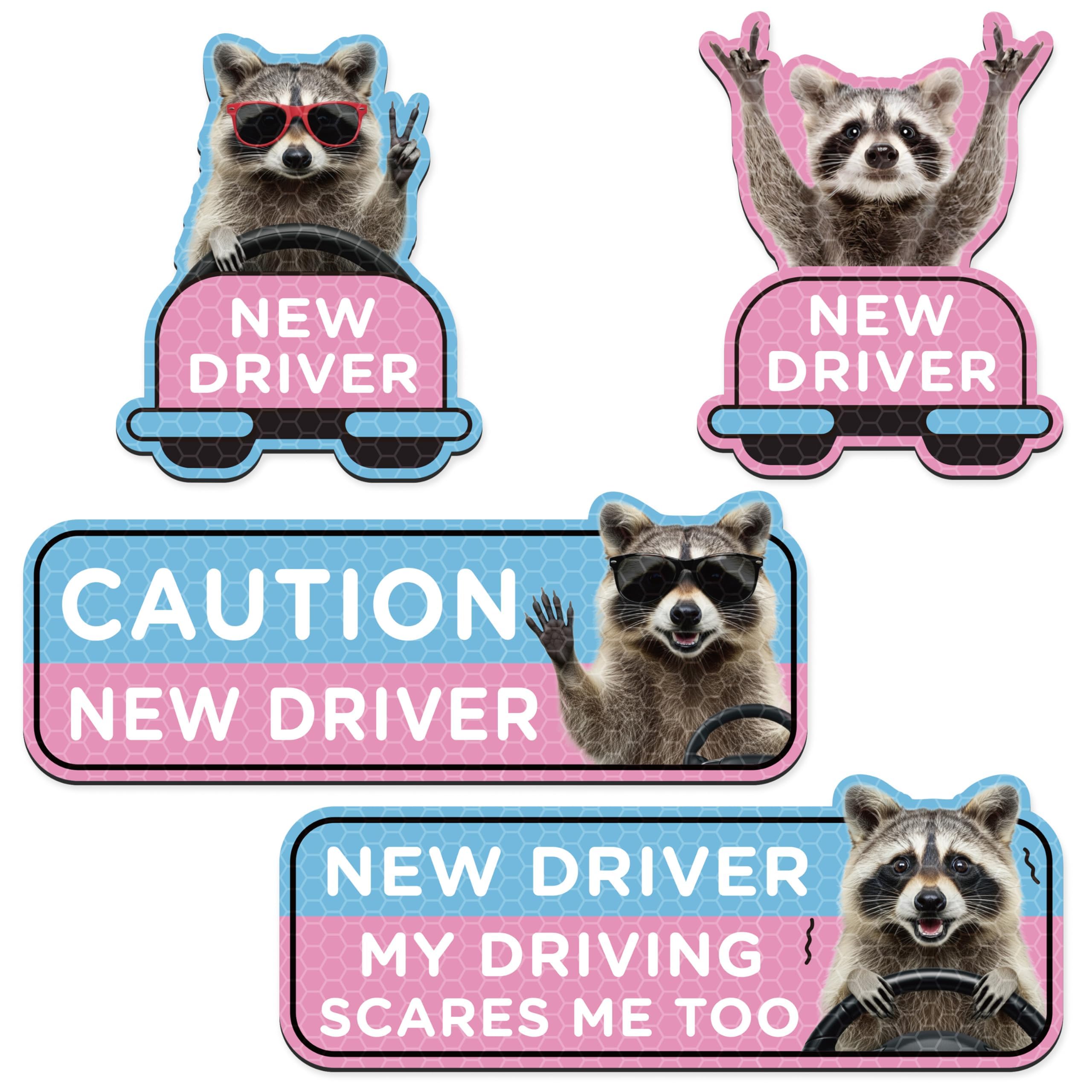 CNhoqc Student Driver Car Magnet - 4 Pcs Raccoon Please Be Patient Student New Novice Driver Car Automotive Magnet Decal Bumper 