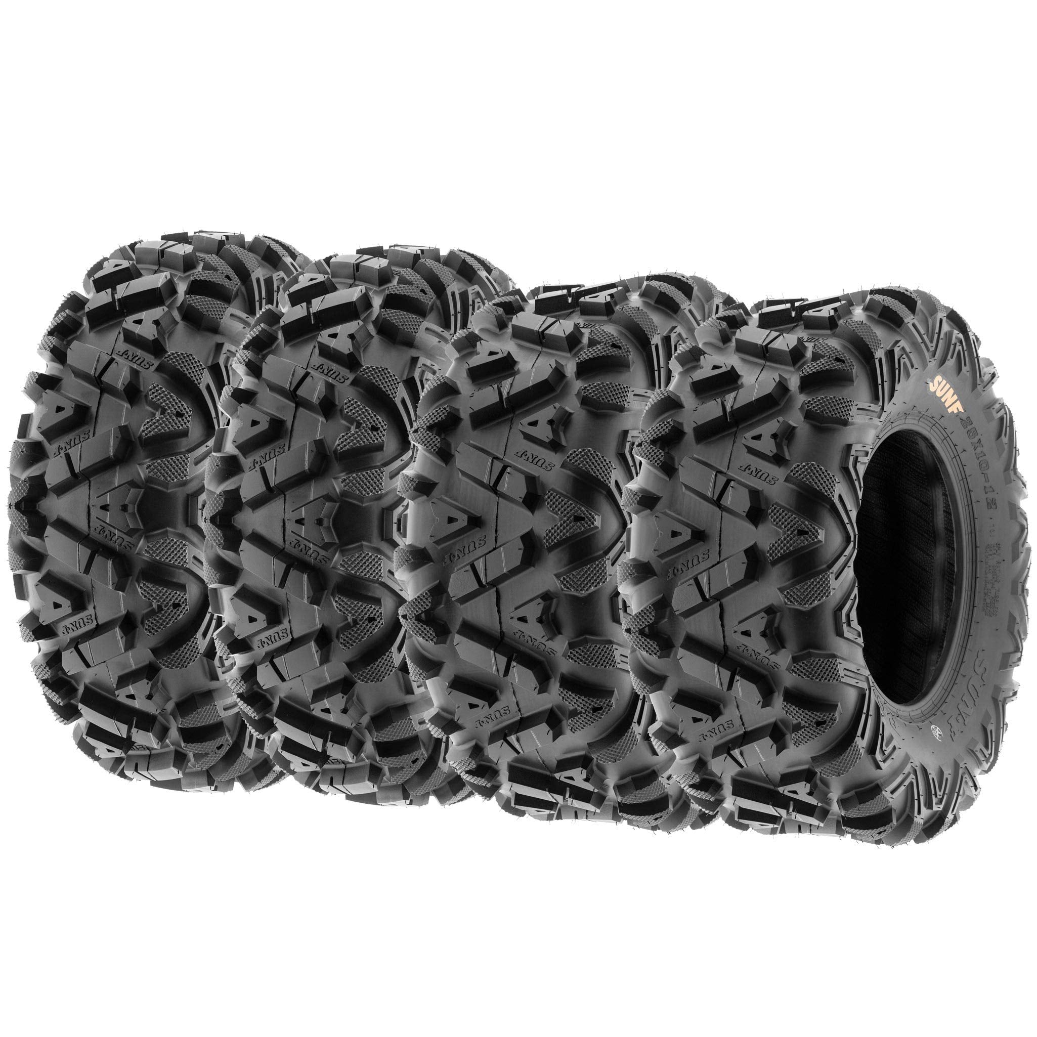 Set Of 4 Sunf Power.I 25X8-12 Front & 25X11-10 Rear Atv Utv All-Terrain Tires, 6 Pr, Tubeless A033
