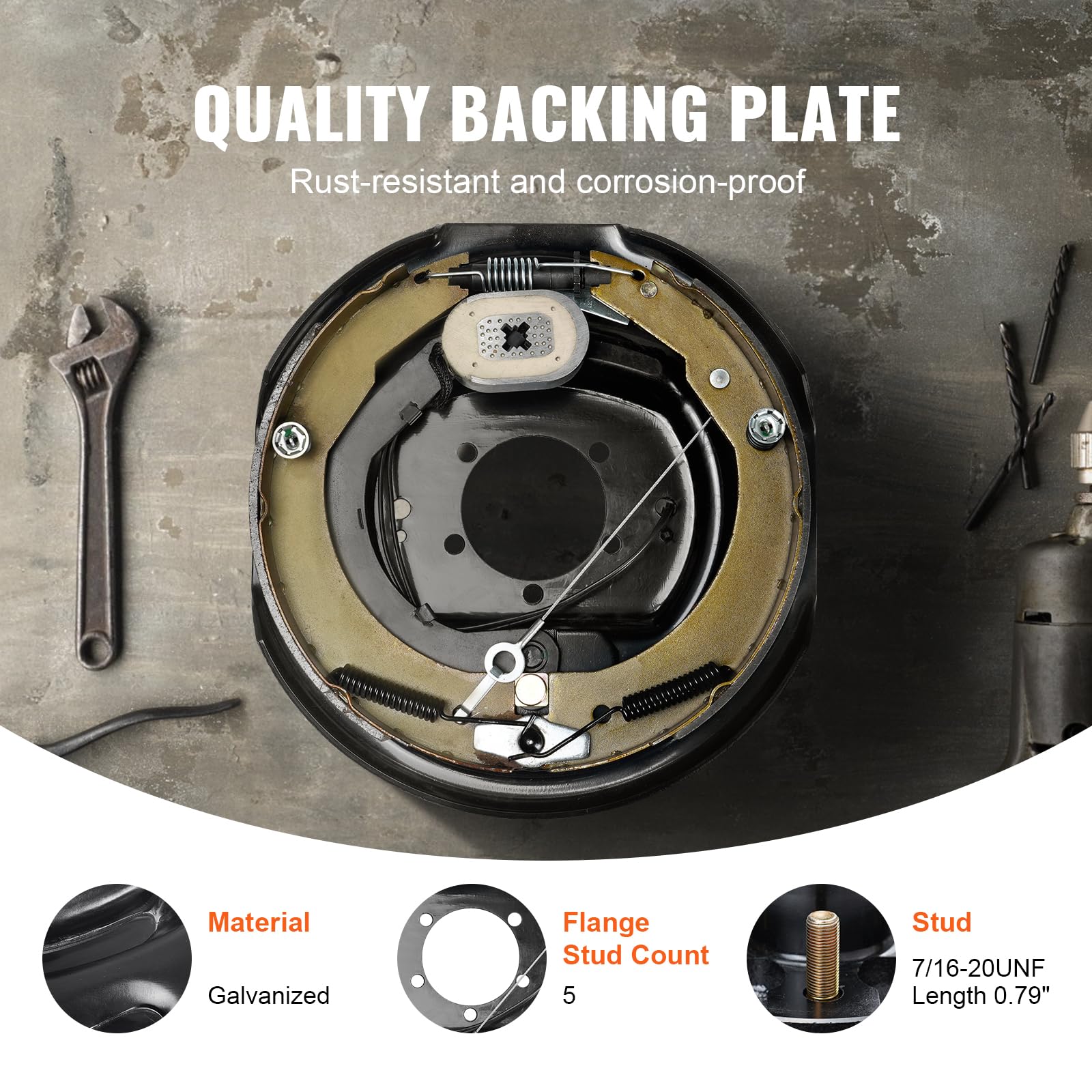 VEVOR Electric Trailer Brake Assembly Kit, 12" x 2", 7000 lbs Axle, Self-Adjusting, Grey, Model BF12-Z02A*4 (2 Right