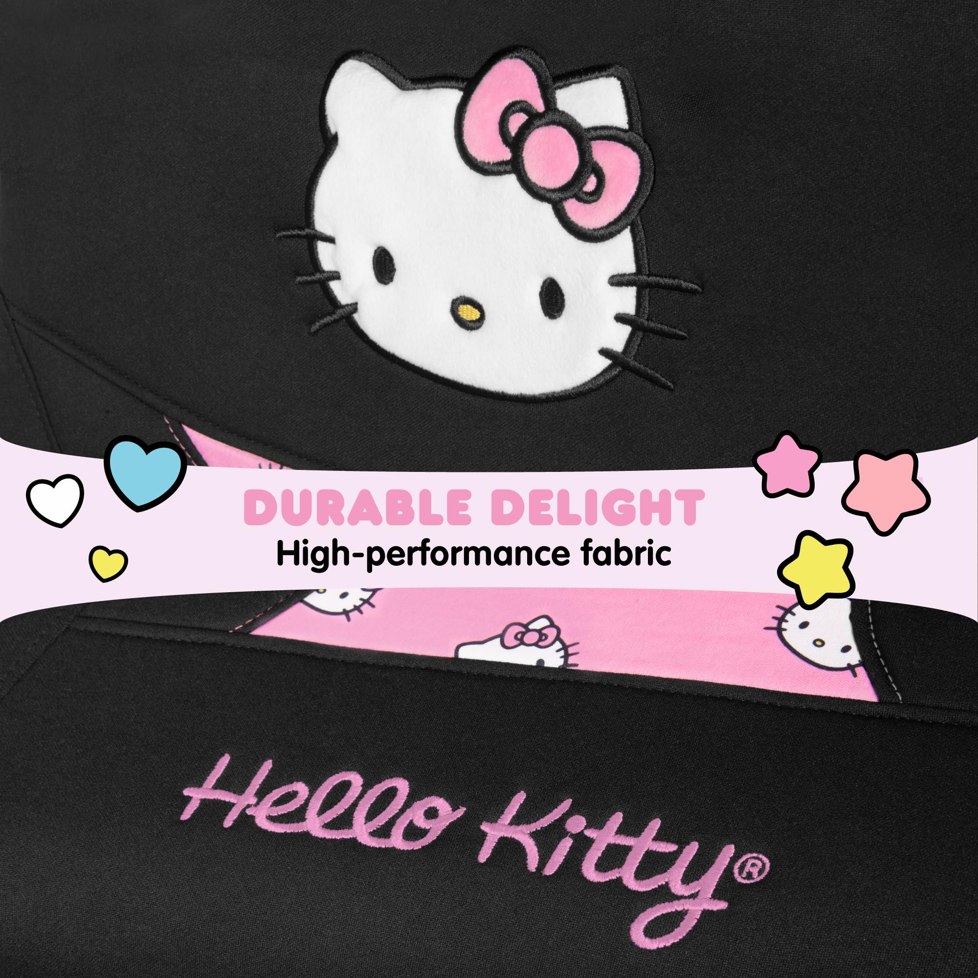 Carbella Hello Kitty Car Seat Covers - Cute Pink Polyester, 2pc Set, Black/Pink, Model SRSC-1104, Durable & Comfortable Automotive Accessories