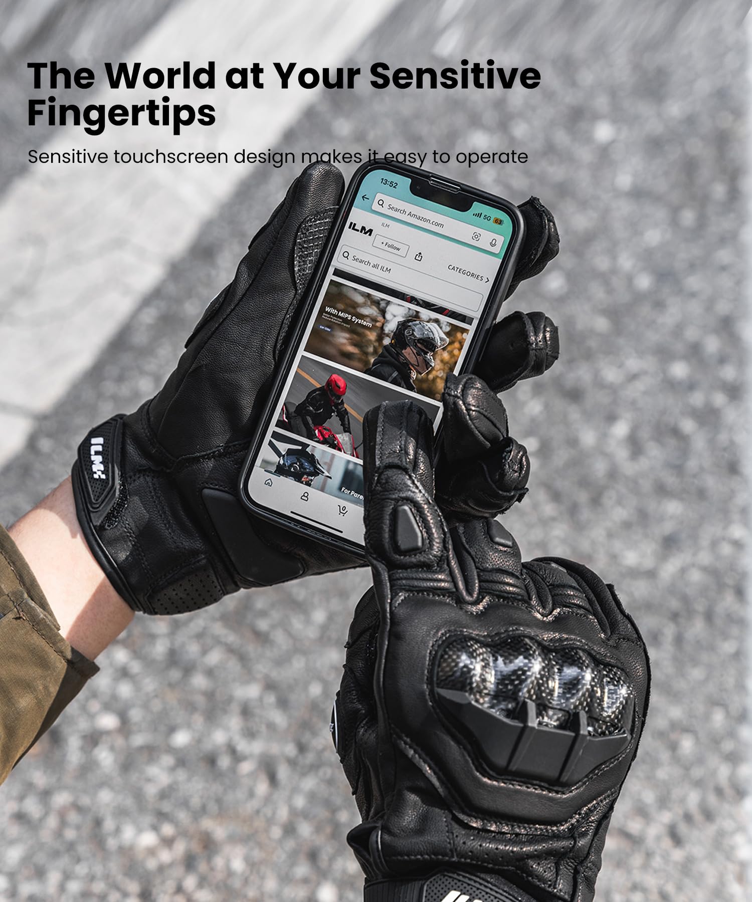 Ilm Air Flow Leather Motorcycle Gloves Touchscreen For Men And Women Model-Grc01 (Xl, Black)