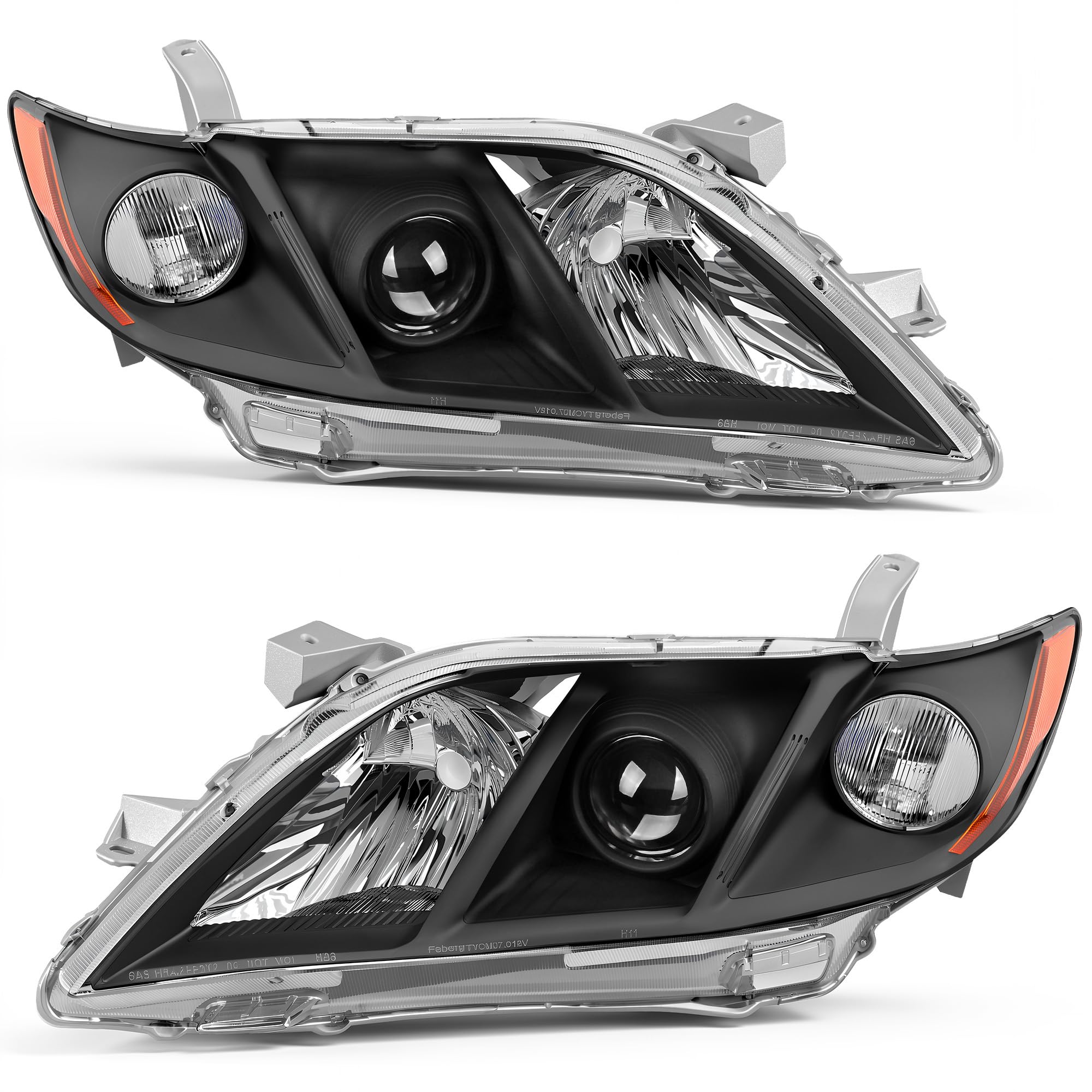 AUTOSAVER88 Headlights Assembly Compatible with 2007 2008 2009 Toyota Camry Black Housing Amber Reflector Passenger and Driver S