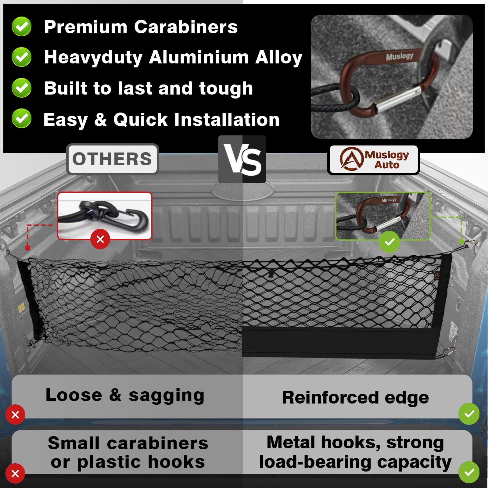 Muslogy Cargo Net Accessories for Ford Maverick XL XLT 2021-2022 - Stretchable Trunk Organizer with Hooks, Model MS-CN-PK