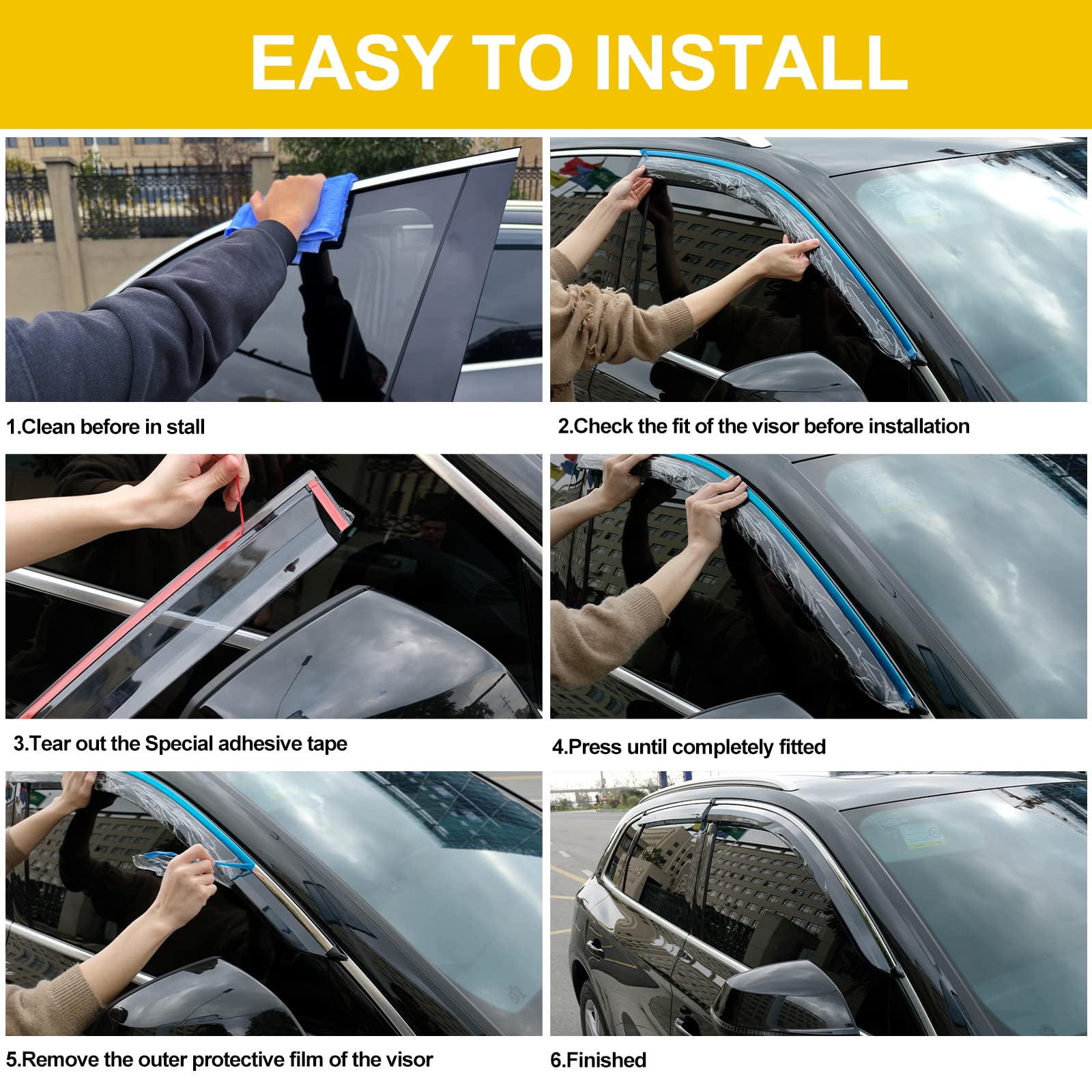Arokzn Tape-On Dark Tinted Side Window Visor Deflectors Vent Rain Guards Designed for Toyota Corolla Sedan 2019 2020 2021 2022 2