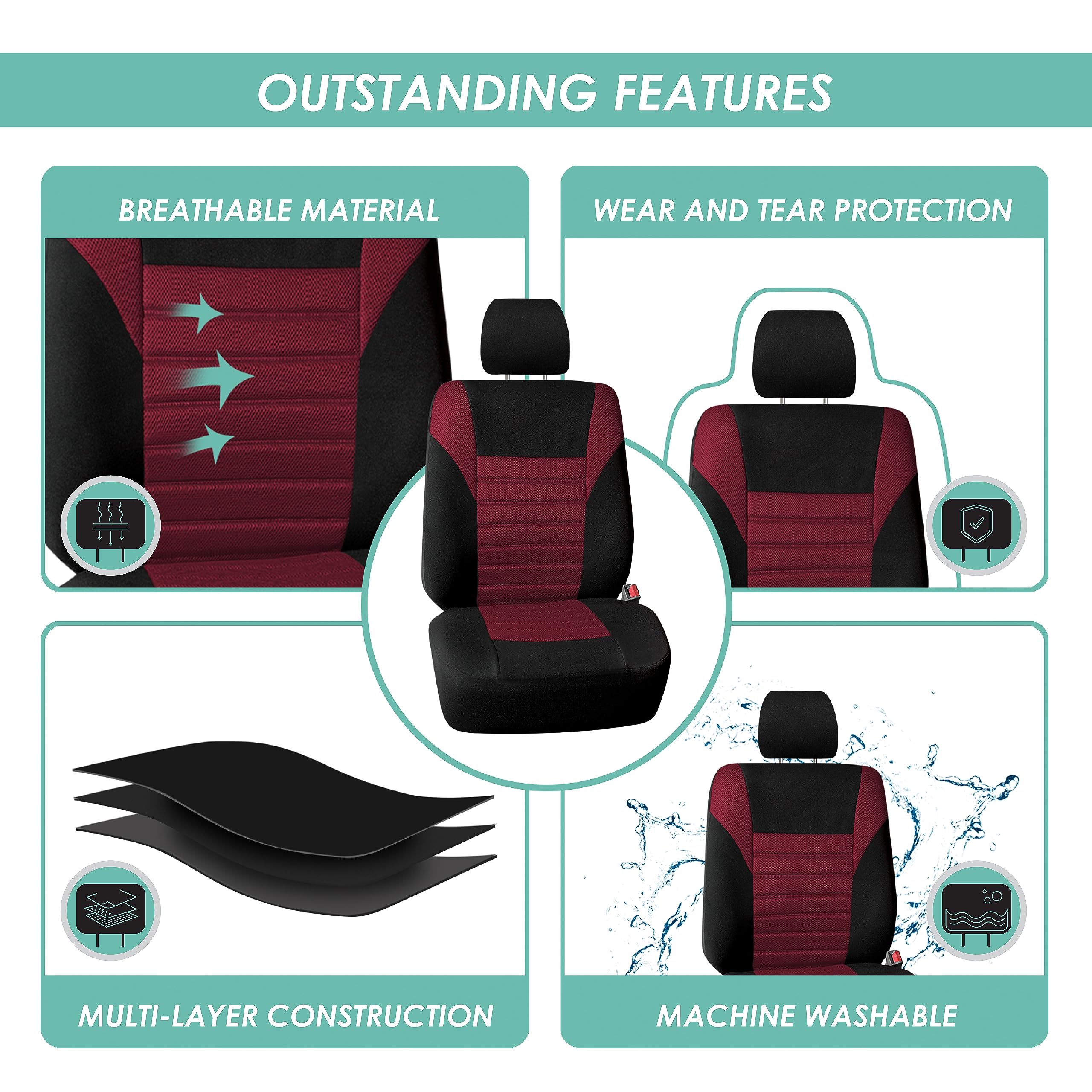 Fh Group Car Seat Covers Full Set 3D Air Mesh - Universal Fit, Automotive Seat Covers,Low Back Seatcover,Airbag Compatible,Split