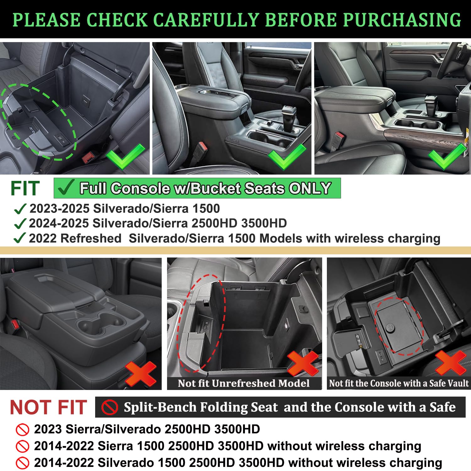 Pimcar Full Center Console Organizer For 23-25 Chevy Silverado/Gmc Sierra 1500, 22-25 Silverado/Sierra 1500 Refreshed Models, 24