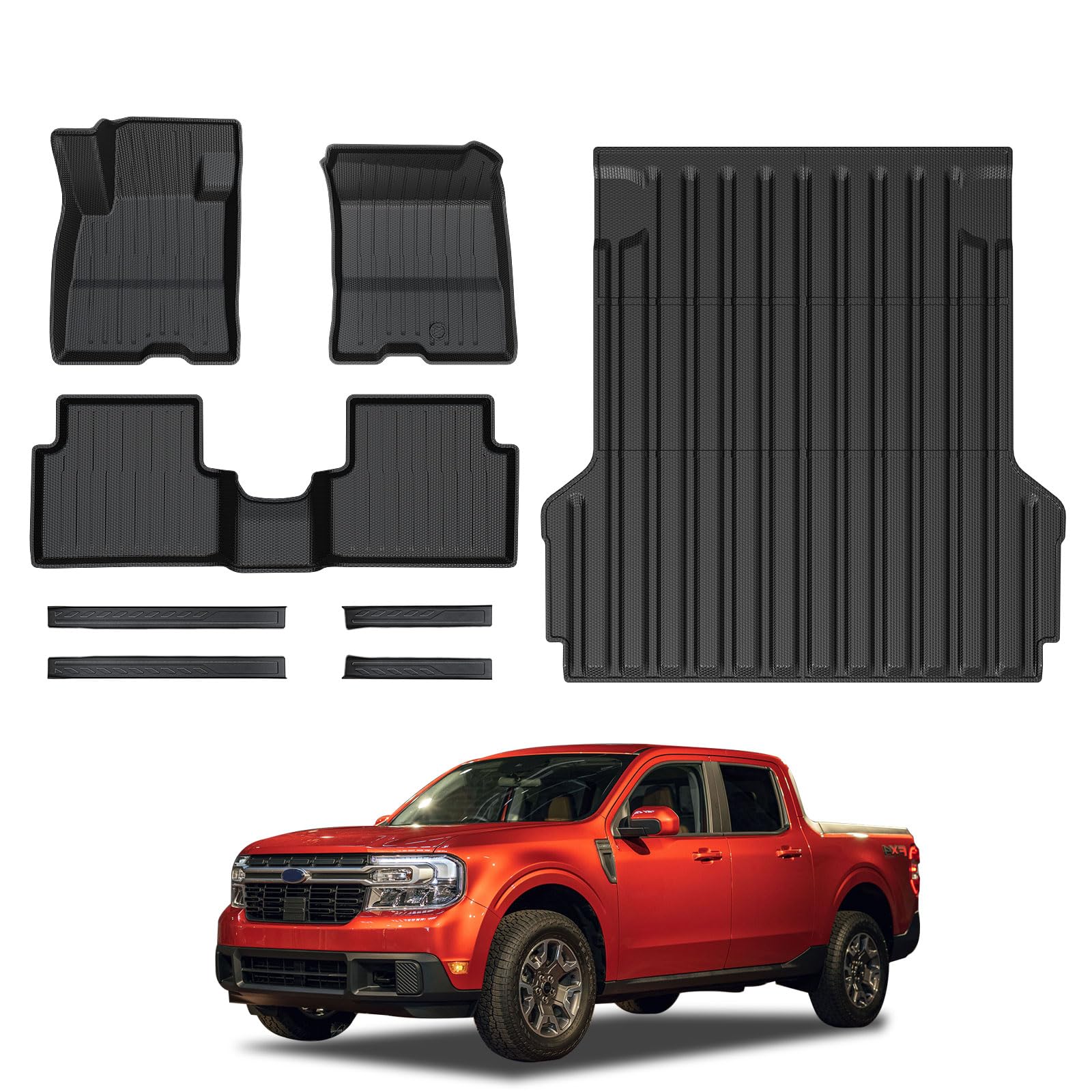 Mabett Under Seat Storage Mats for Ford Maverick Gasoline 2025 2024 2023 2022 Accessories(not fit Hybrid), All-Weather TPE Rear 