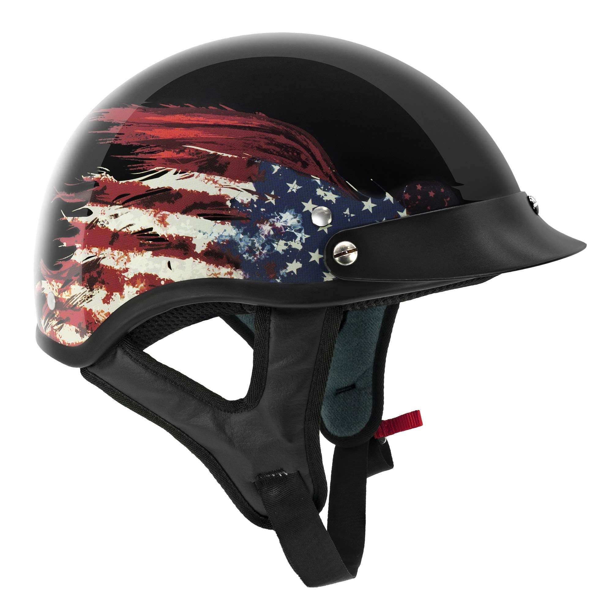 Vcan Cruiser Solid Gloss Black Half Face Motorcycle Helmet (Flag, Medium)