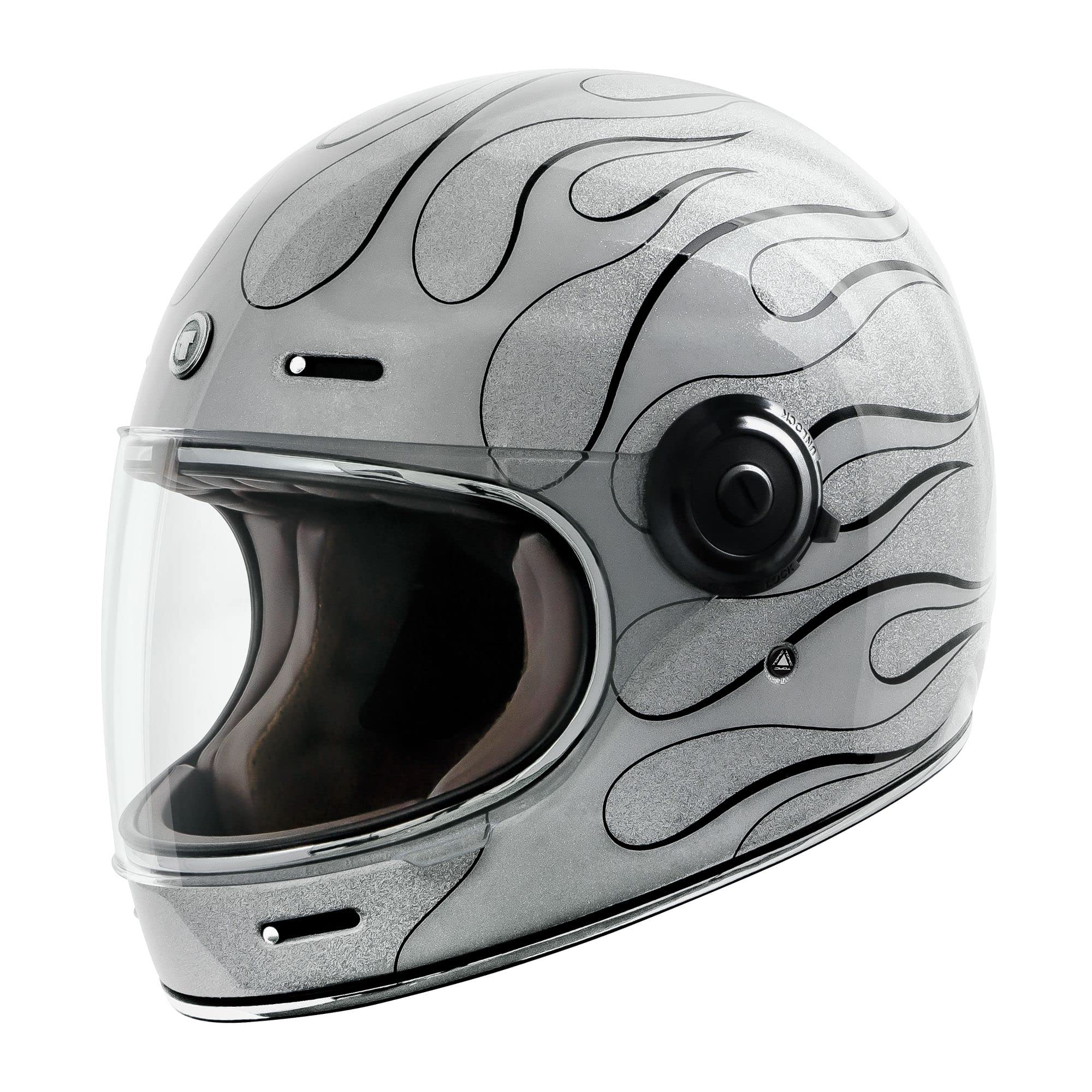 Torc T1 Unisex-Adult Retro Full Face Motorcycle Helmets, Silver Mega Flake Blaze, Xx-Large