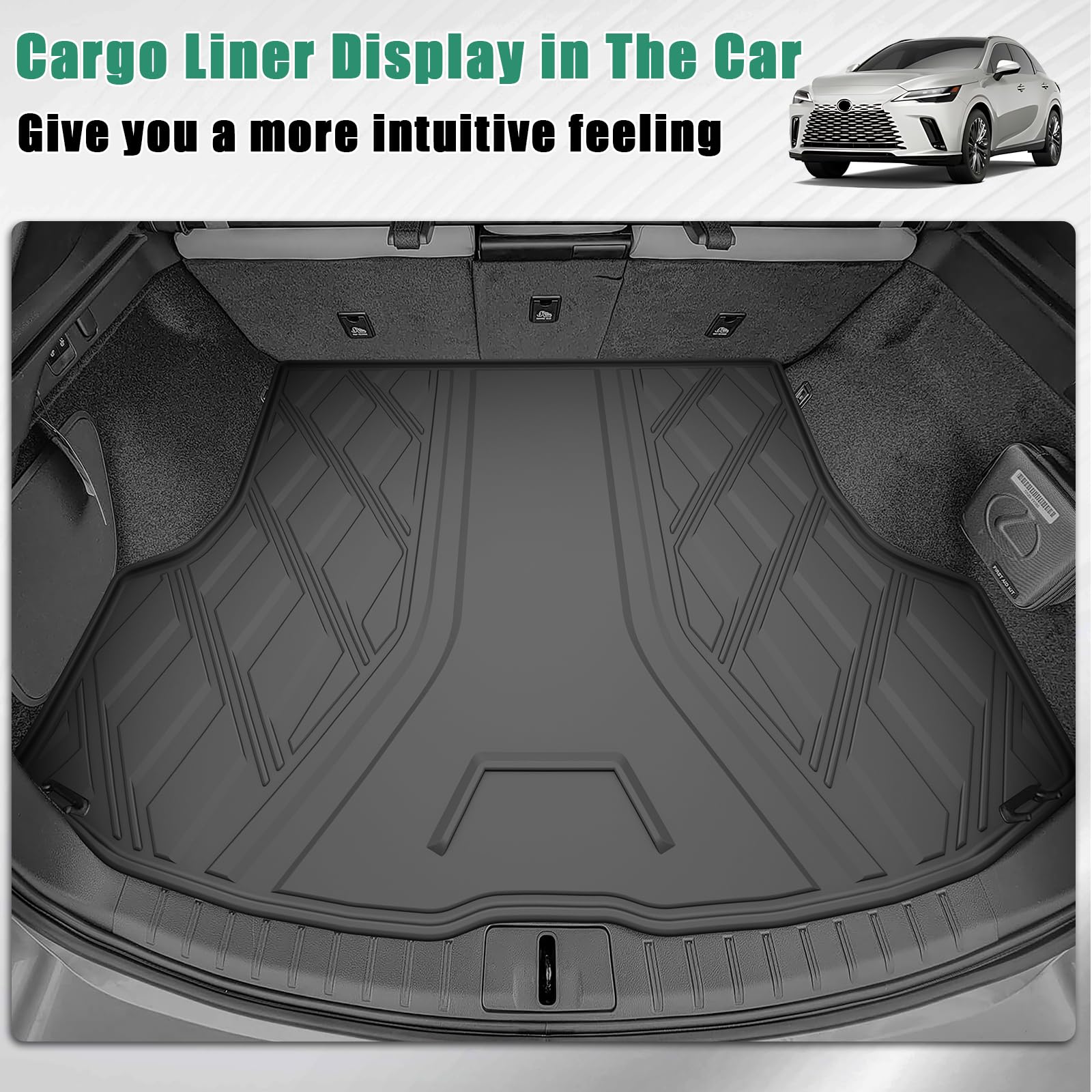 IKABEVEM Custom Fit TPE All Weather Floor Mats & Cargo Liner for Lexus RX350/RX350h/RX500h - 2023-2025 Model