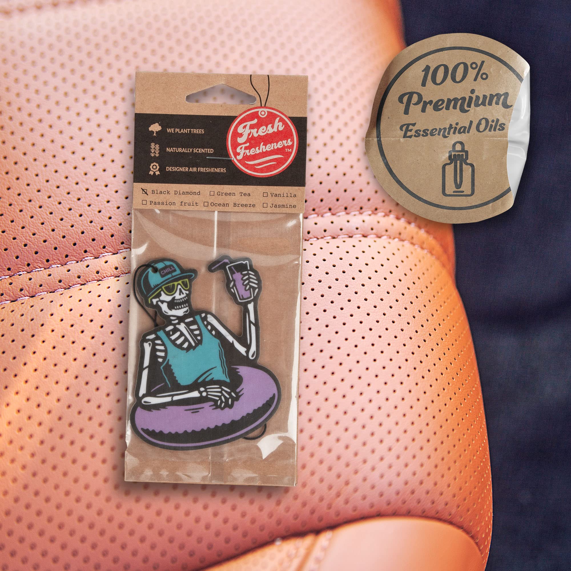 Chill Skeleton Cool Car Air Freshener 3 Pack Scented With Essential Oils (3 Pack)