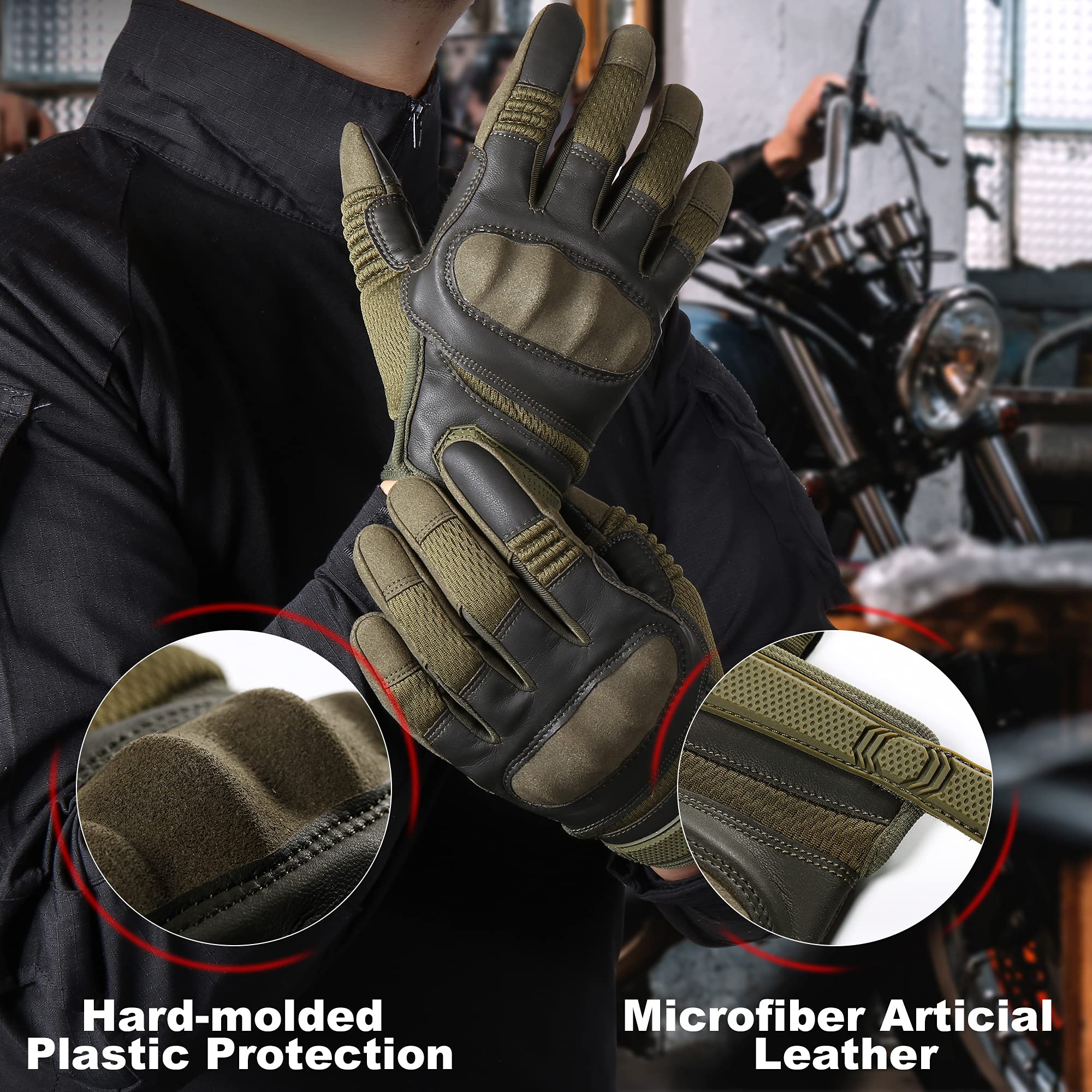 Axbxcx Touch Screen Full Finger Gloves For Motorcycles Cycling Motorbike Atv Bike Camping Climbing Hiking Work Outdoor Sports Men Women Green Xl