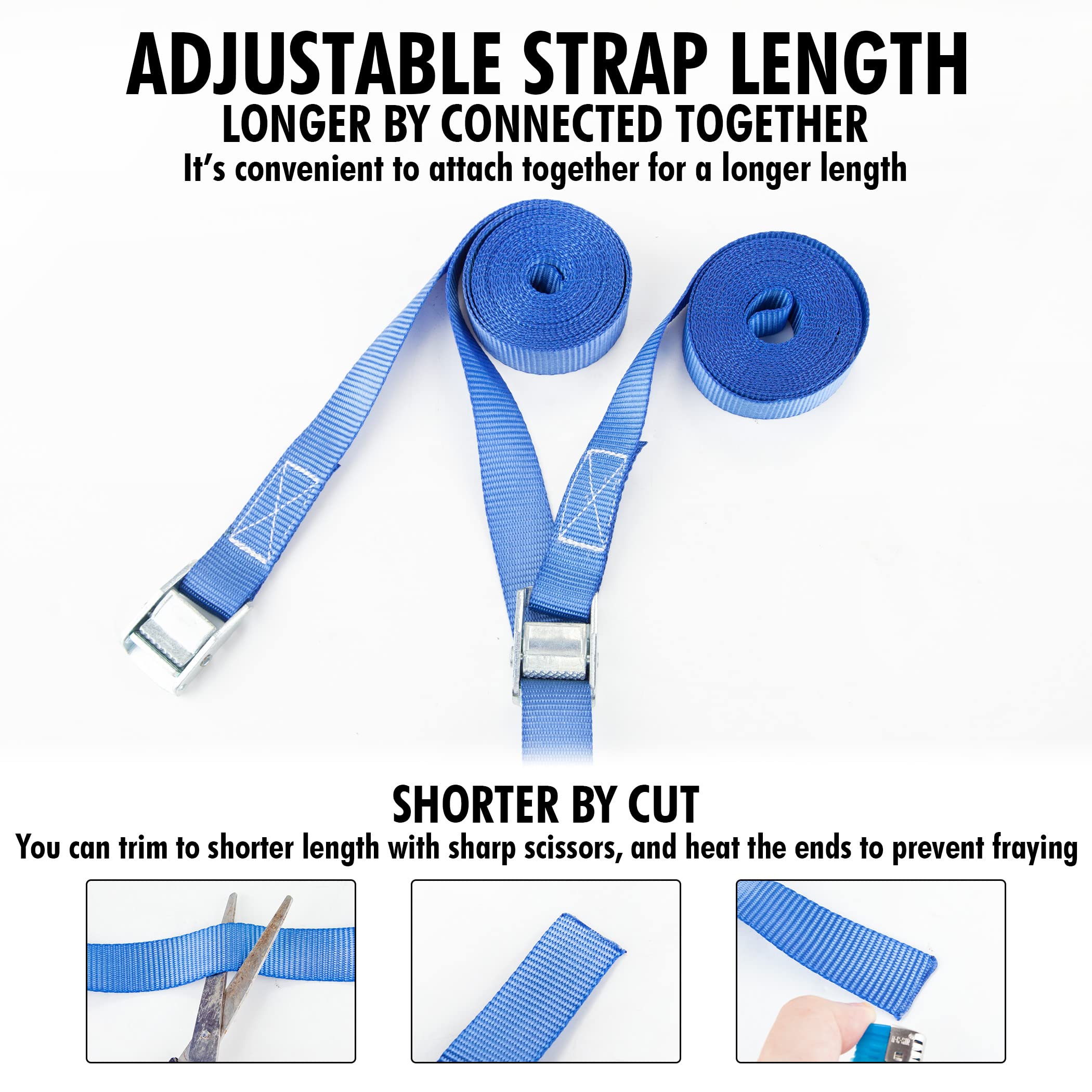 Cartman 1'' X 12' Lashing Straps Cargo Tie-Down Strap Up To 600Lbs, 6Pk In Carry Bag, Blue