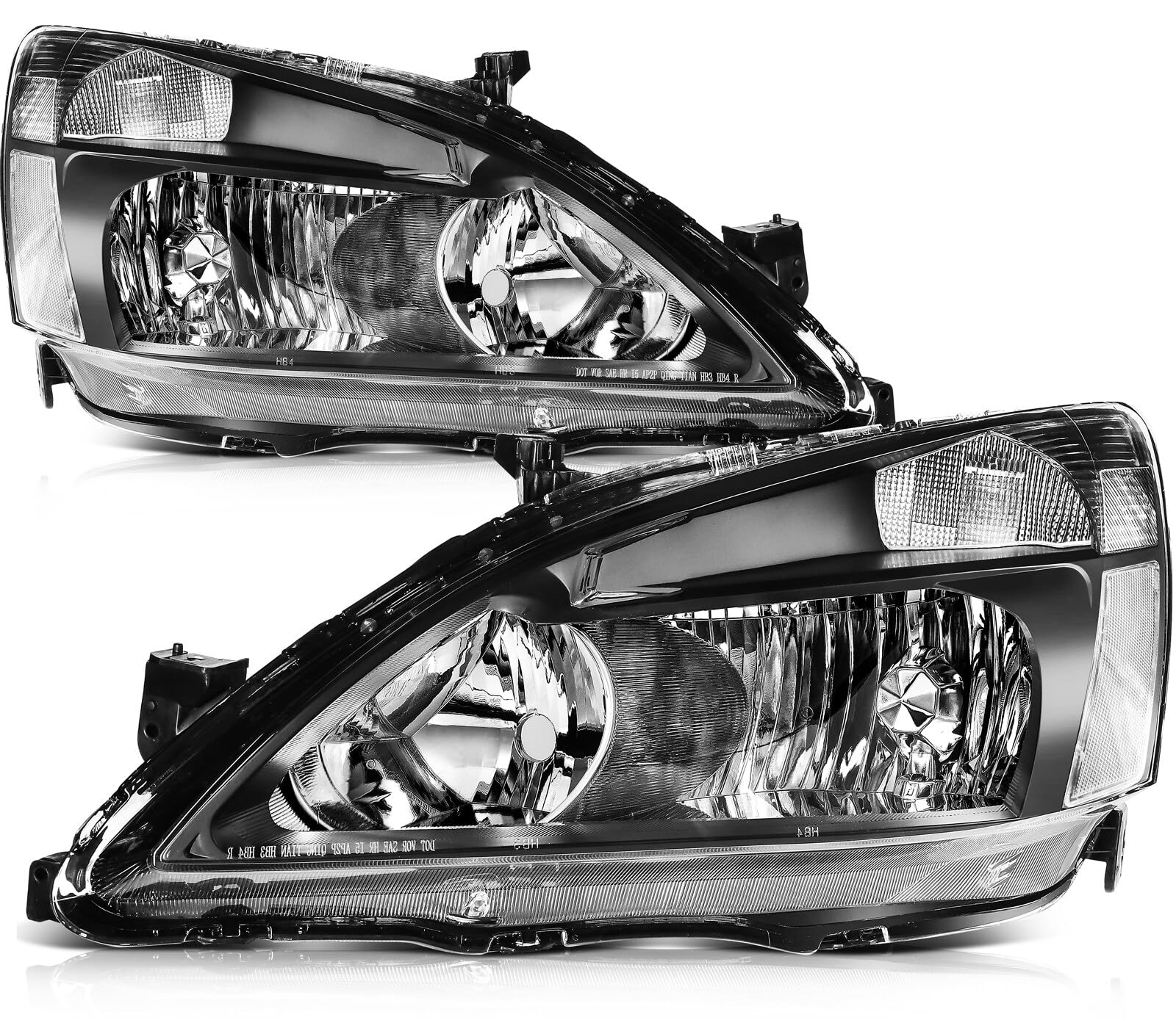 LSAILON Headlight Assembly Replacement Fit 2003-2007 for Honda For Accord Headlamp in Clear Lens Black Housing Clear Reflector H