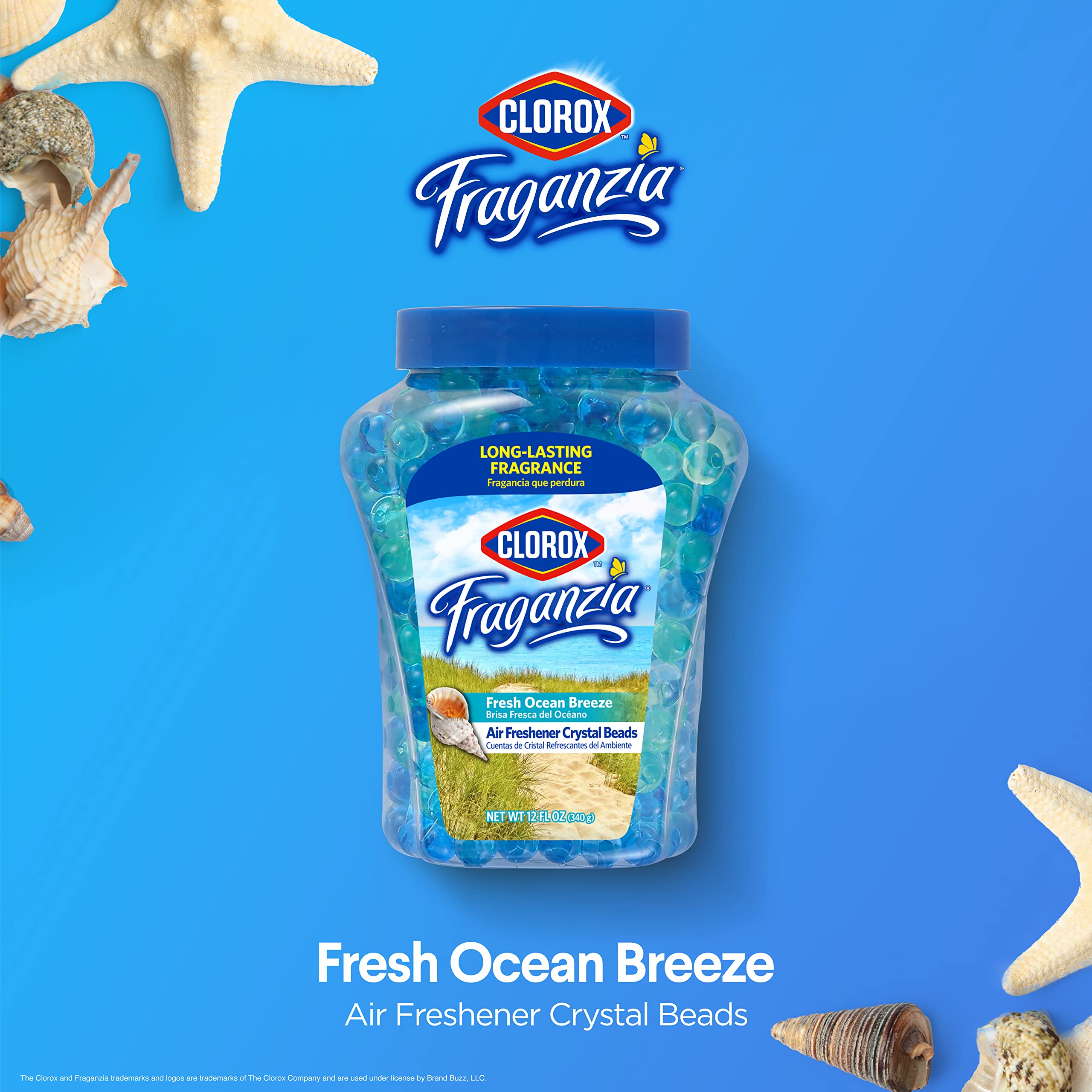 Clorox Fraganzia Air Freshener Beads, Double Pack 12oz, Fresh Ocean Breeze & Lavender, Model BB26922 for Homes, Bathrooms, and Offices