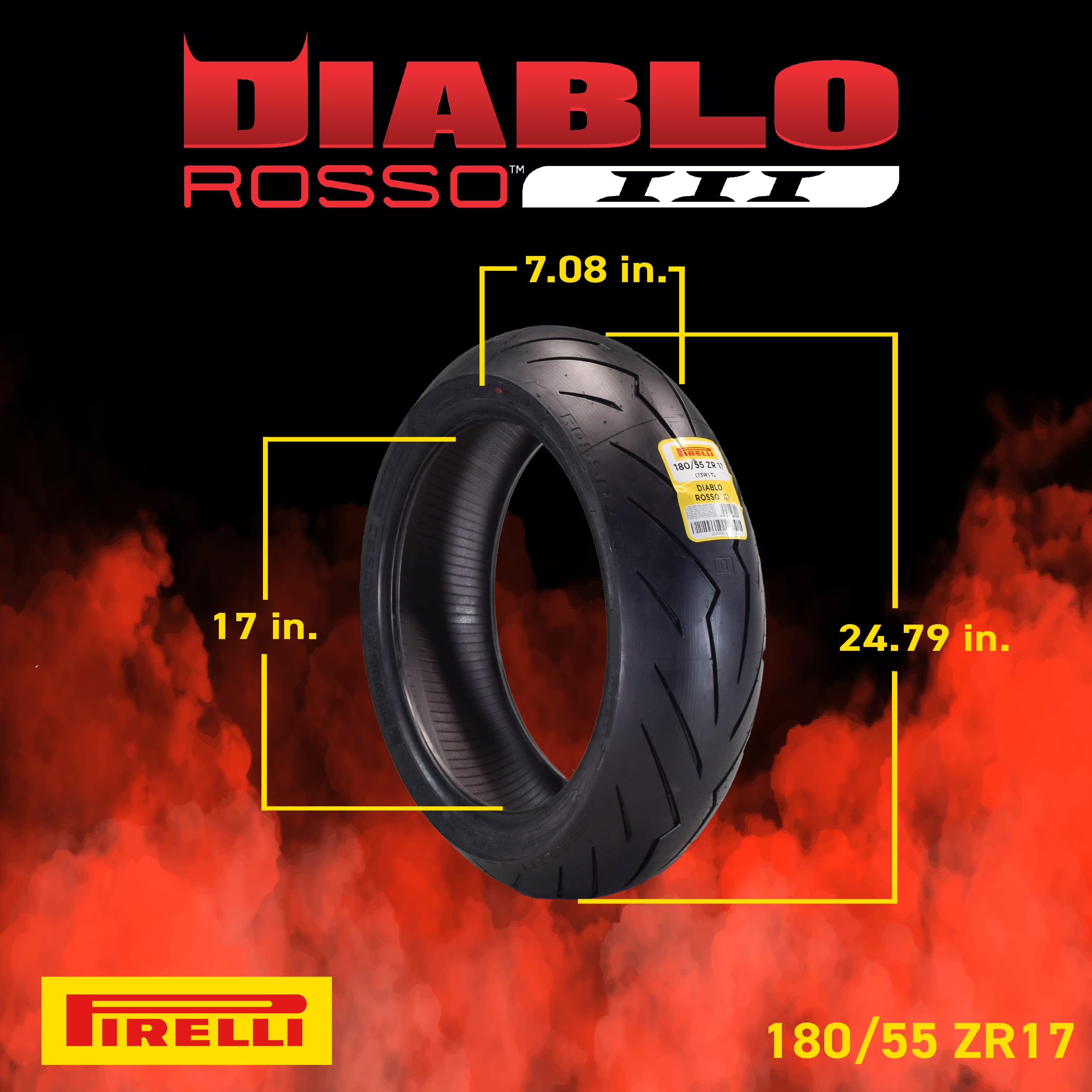 Pirelli Diablo Rosso Iii 180/55 Zr17 Rear Motorcycle Tire With Keychain 180/55-17 (Single)
