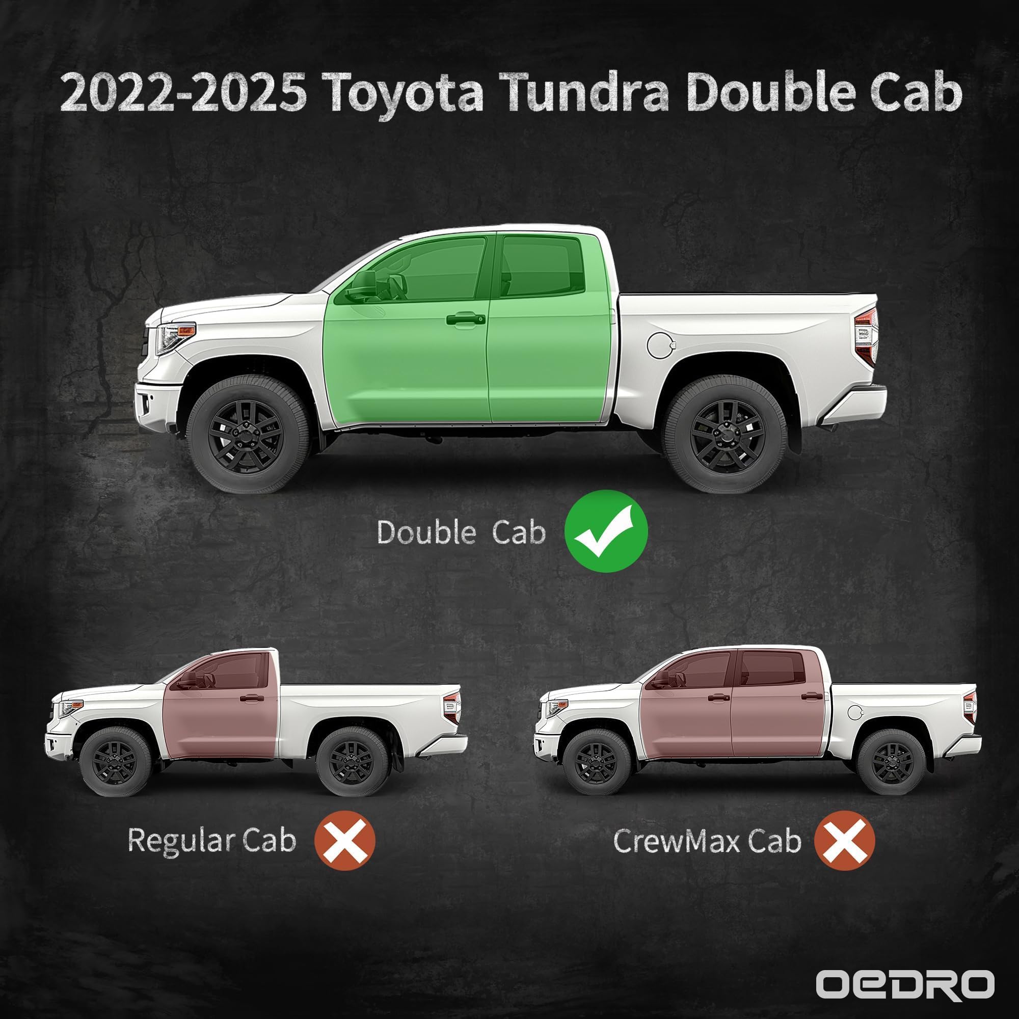 oEdRo TPE All Weather Floor Mats for Toyota Tundra 2022-2026 Double Cab, Custom Fit, Black, Model MAOED0001221MA