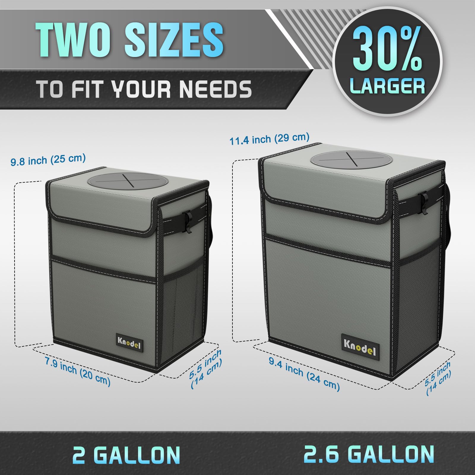 K KNODEL Car Trash Can, Waterproof & Leak-Proof, Medium Size, Gray Polyester