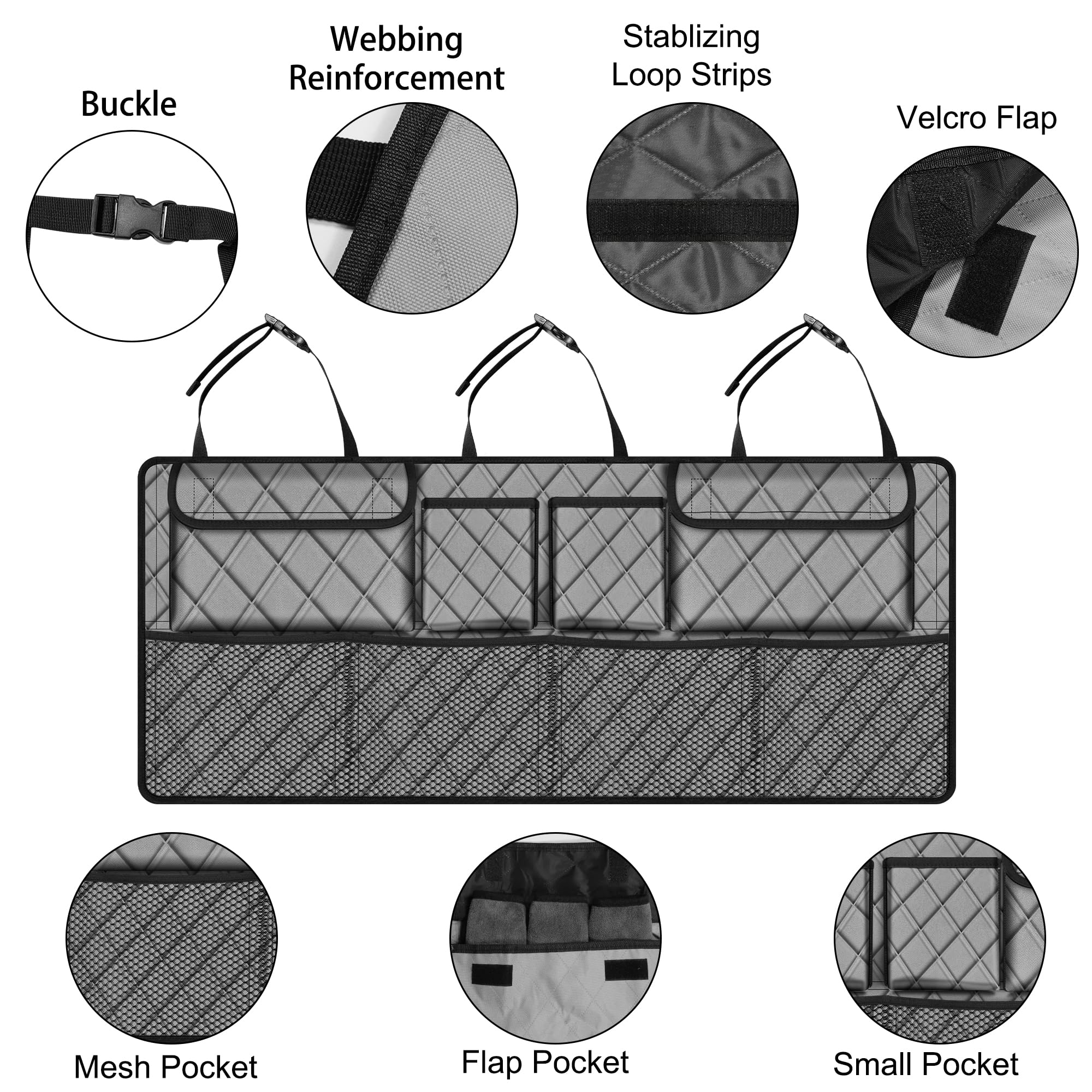 Femuar Car Trunk Organizer, Large Capacity Backseat Trunk Organizer (42''*18''), Collapsible Car Storage Bag With 8 Pockets, Suv