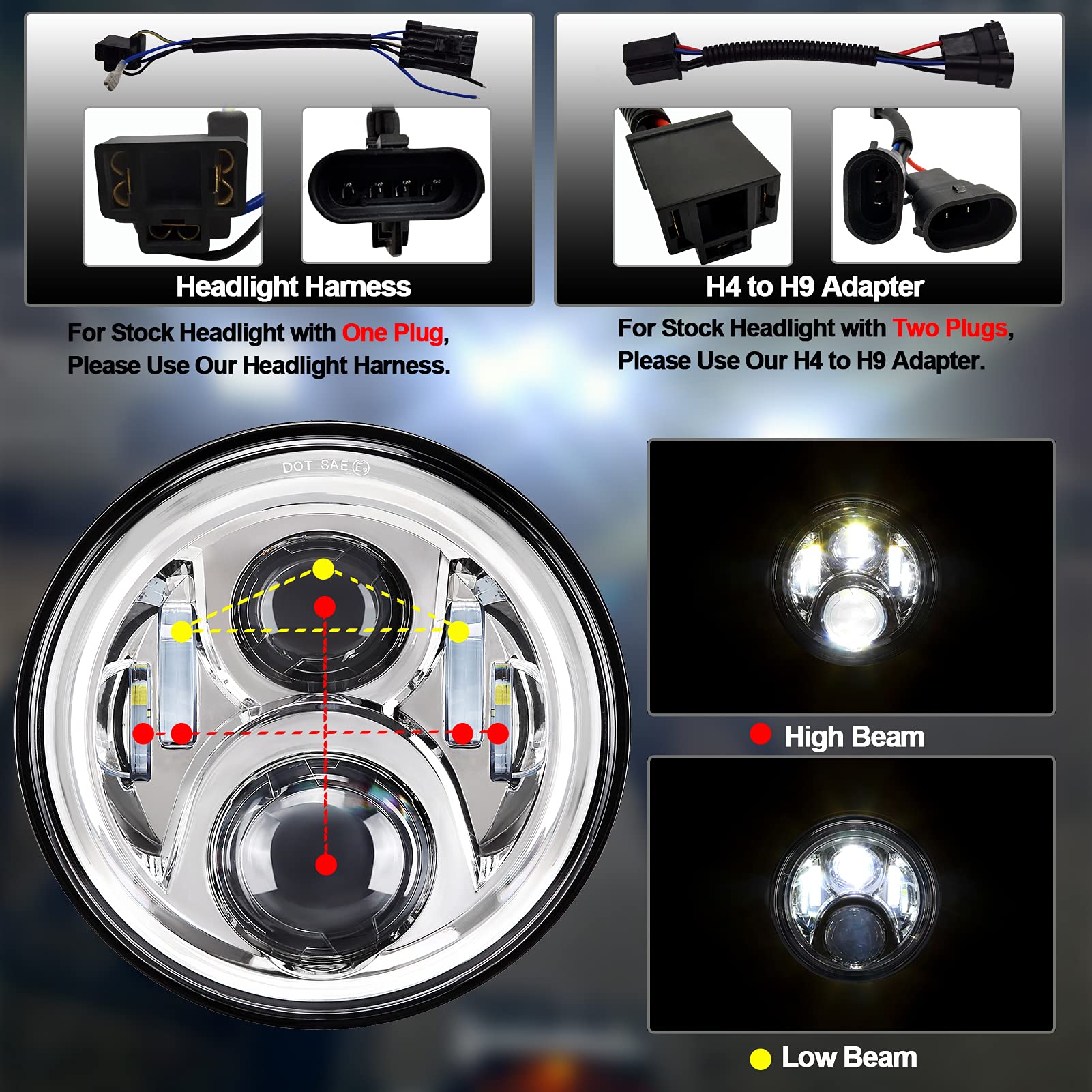 Alyoned 7 Inch Motorcycle Led Headlight 4.5 Fog Passing Lights Dot Kit Compatible With Harley Davidson Fat Boy Street Glide Heritage Softail Road King Switchback Electra Glide Ultra Classic Chrome