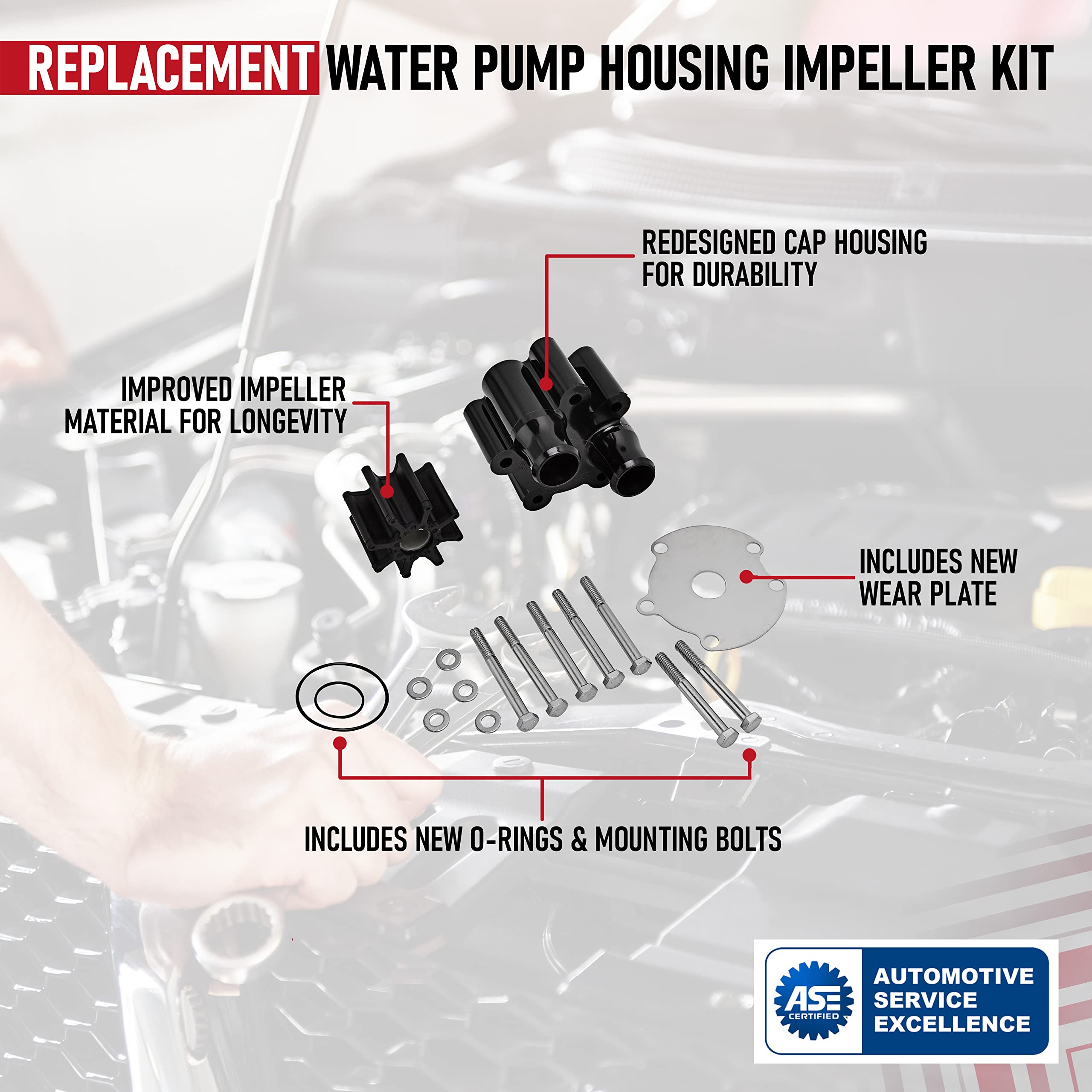 Raw Water Pump Housing & Impeller Kit - Sierra 18-3150,Quicksilver 807151A14,Mercury 46-807151A14,46-807151A7 - Mercruiser Alpha