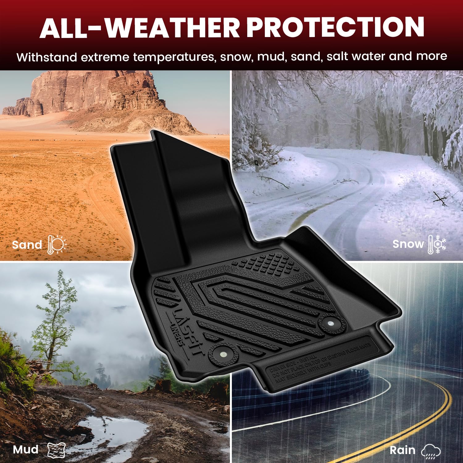 LASFIT Custom Fit Floor Mats for BMW X3 2025-2026, TPE All Weather, Black, 1st & 2nd Row, Cargo & Backrest, Model XS