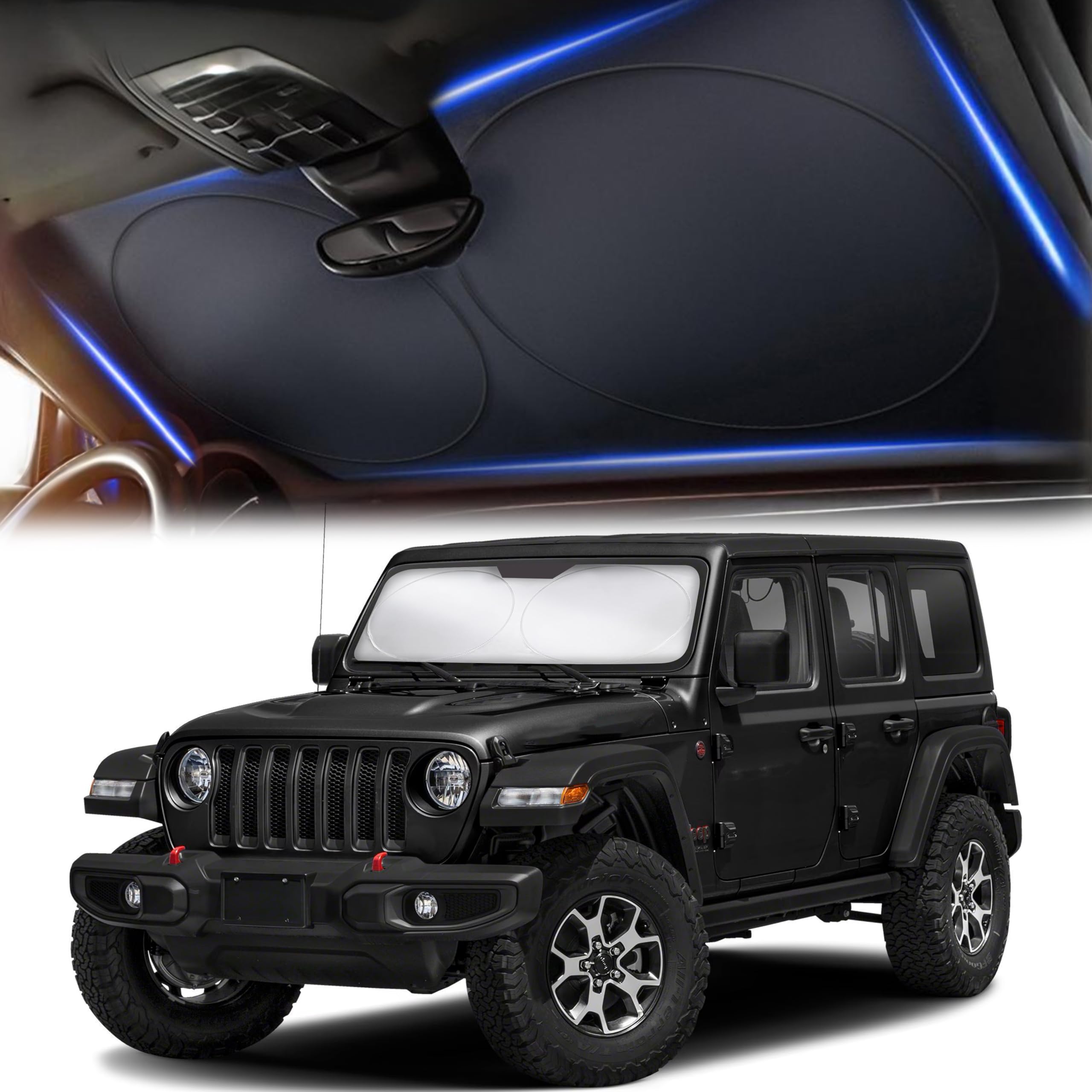 Autovir Jeep Windshield Sunshade | Protects Sun Visor From Uv And Heat Protection | Fits For Wrangler, Gladiator, And Rubicon Mo